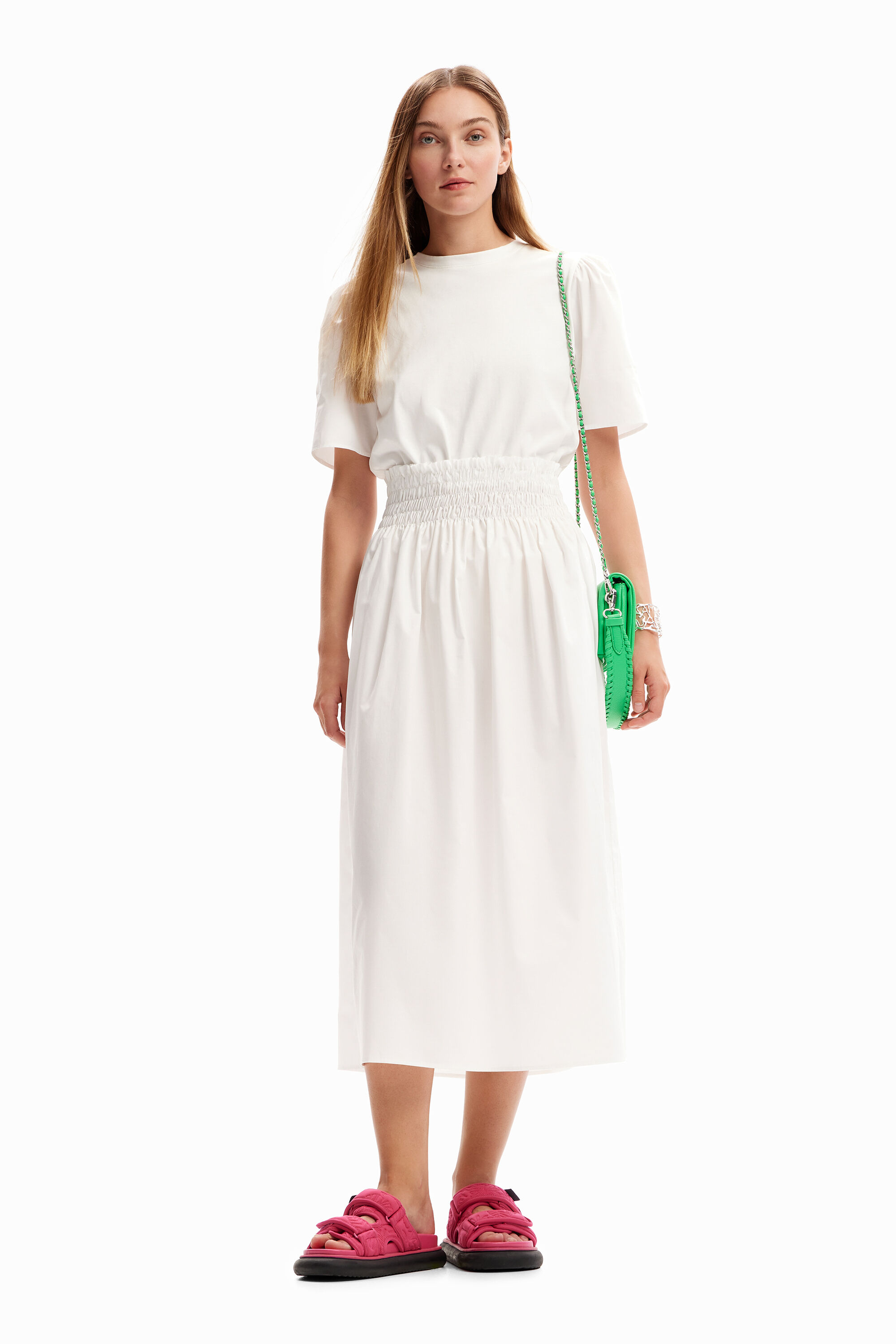 Combination midi dress - WHITE - M