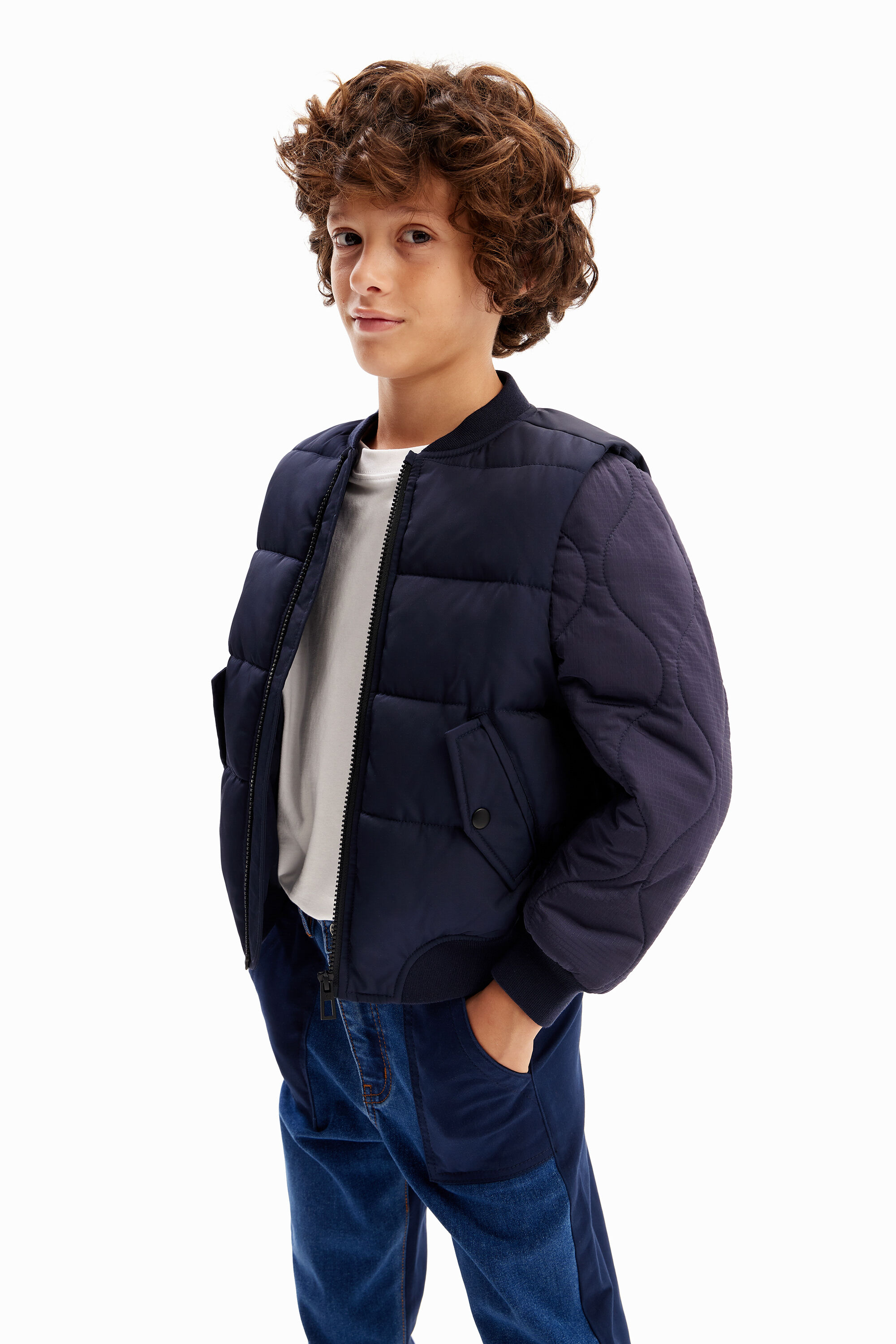 Quilted bomber jacket - BLUE - 7/8