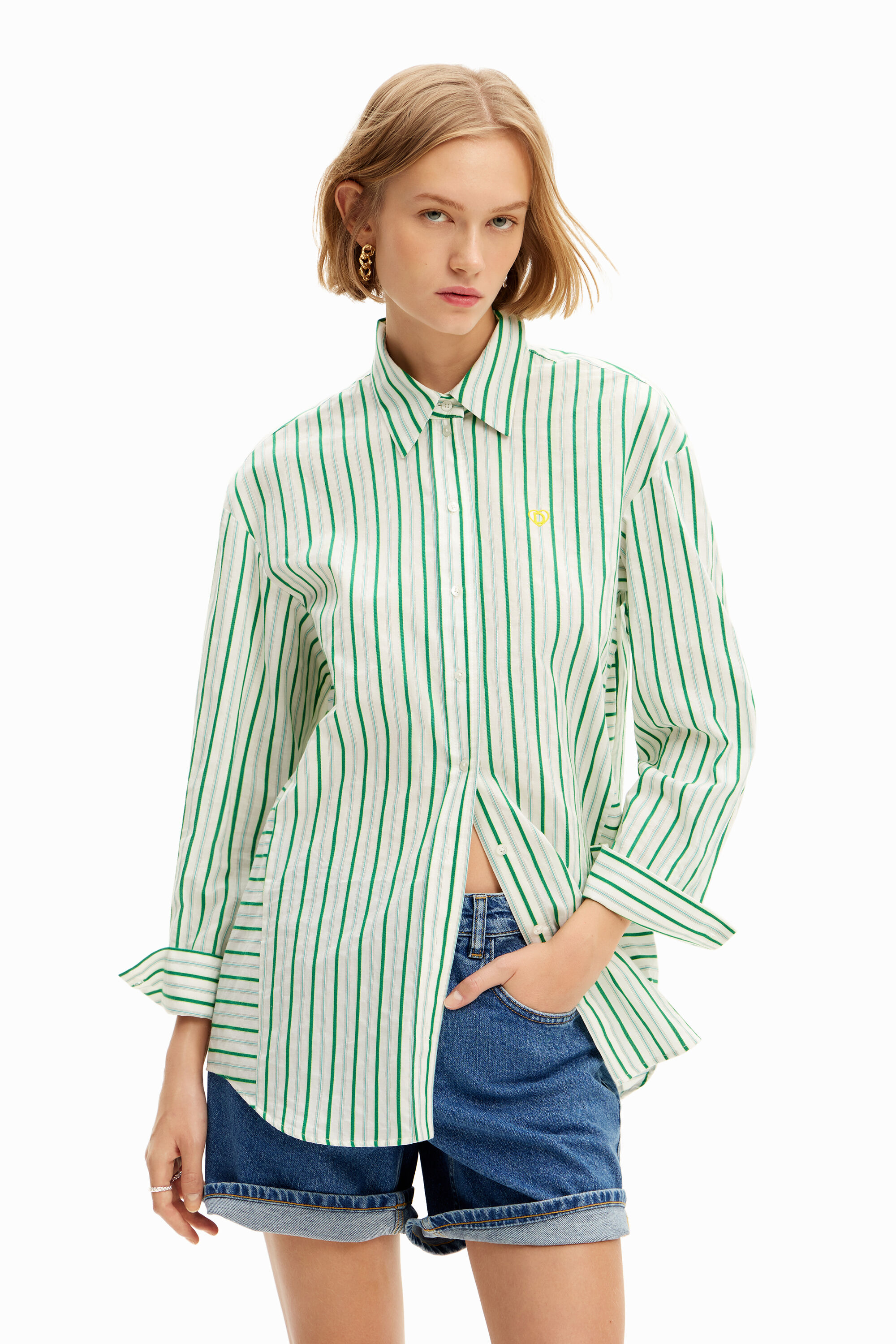 Oversize striped shirt - GREEN - L/XL