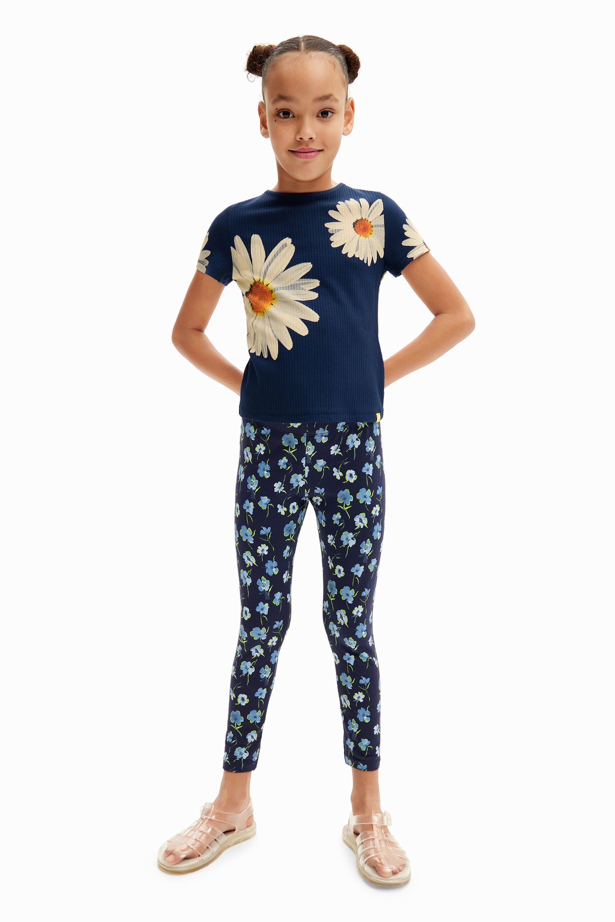 Long floral leggings - BLUE - L