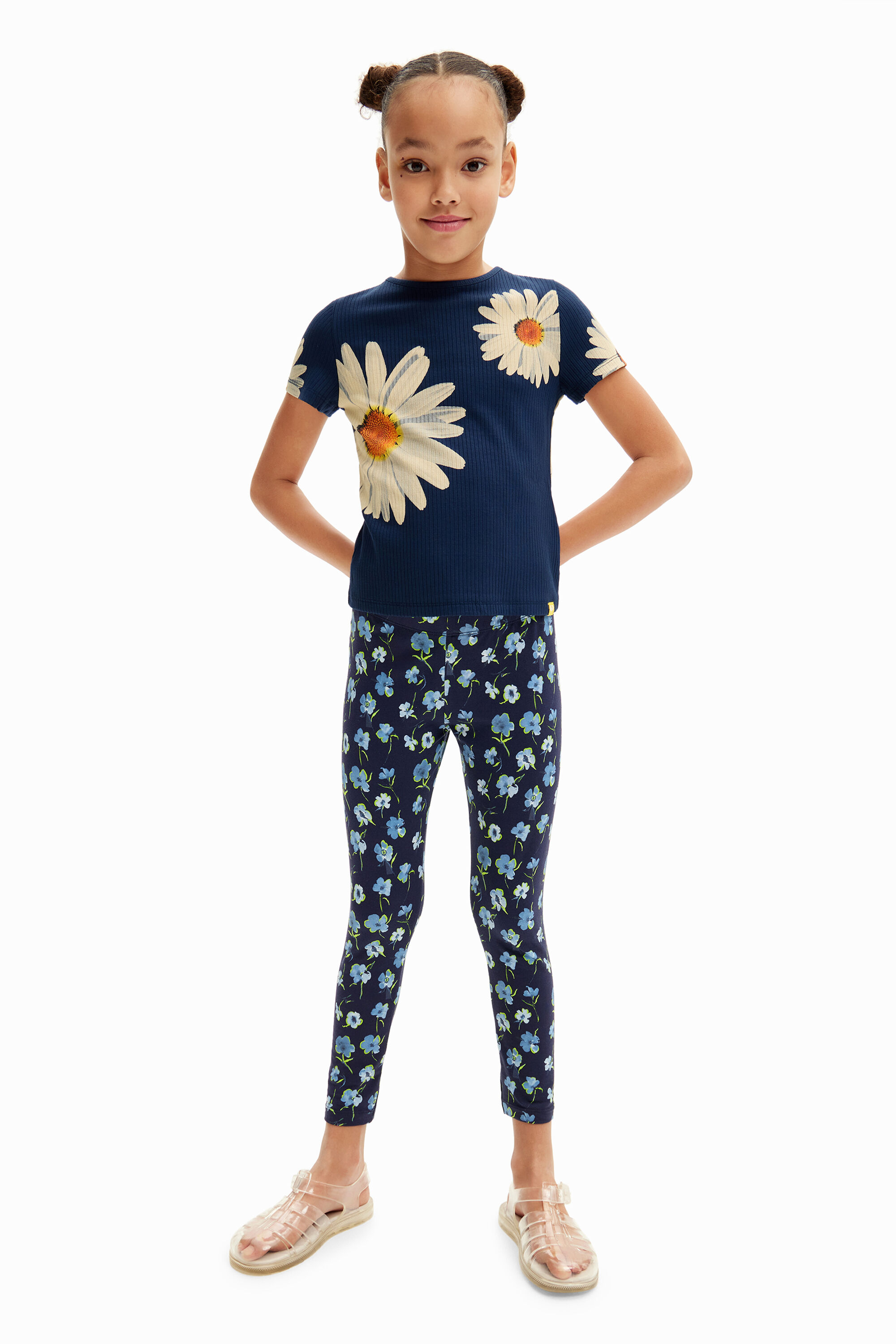 Long floral leggings - BLUE - M