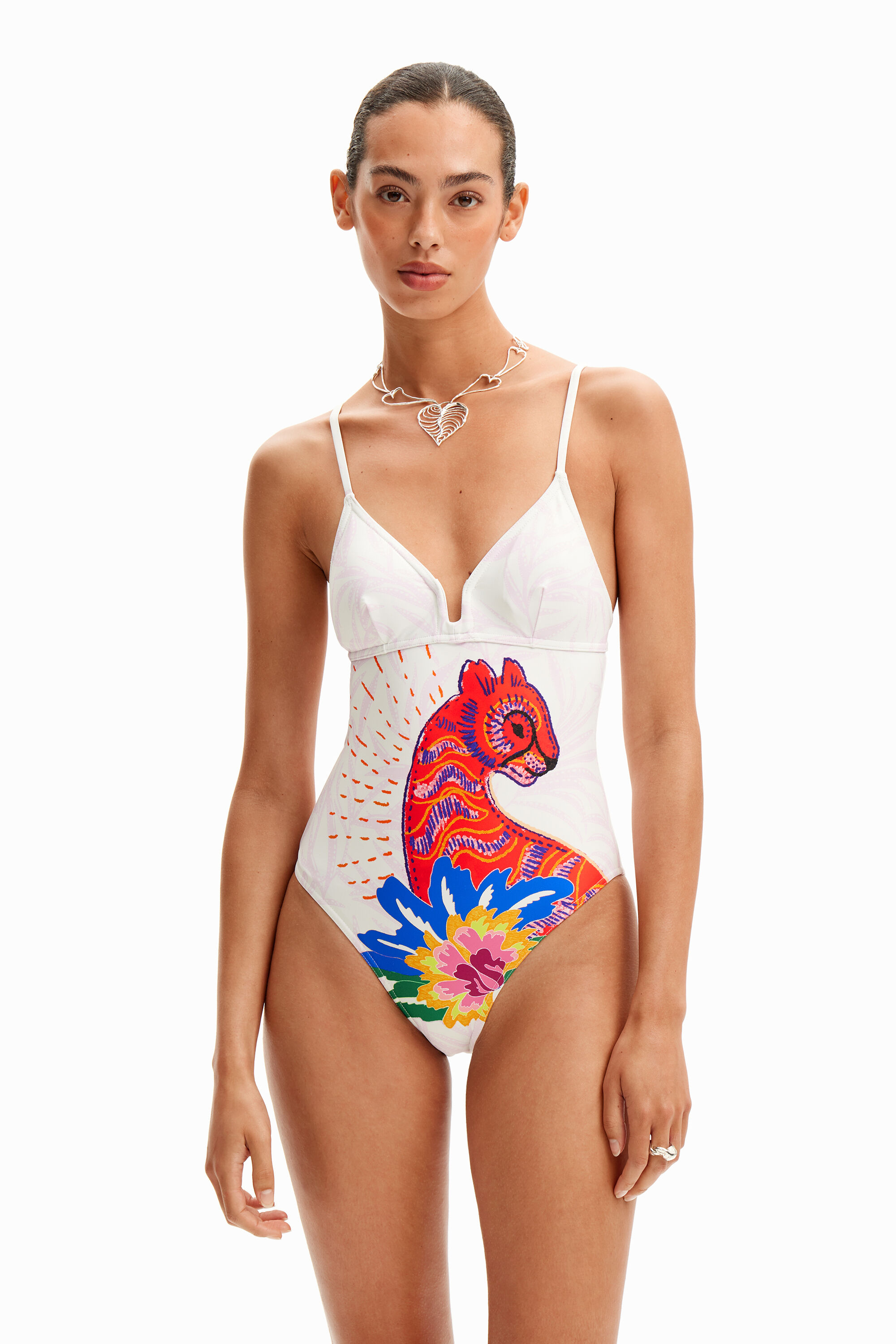 Strappy cat swimsuit - WHITE - XS