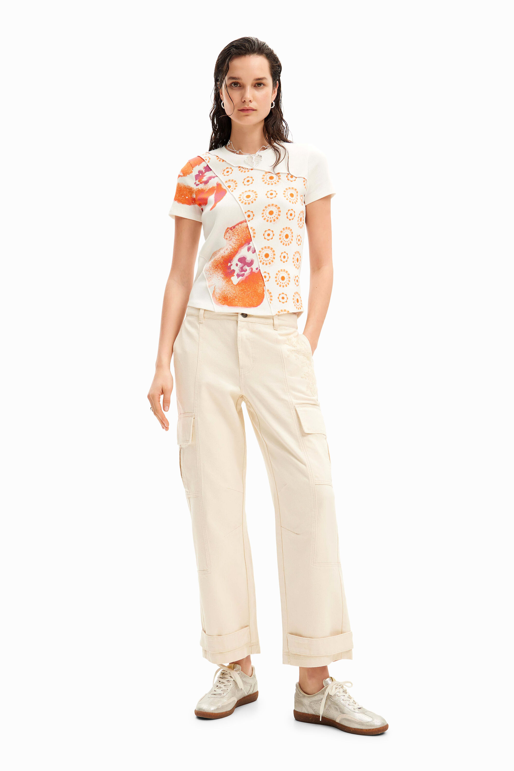Embroidered cargo trousers - WHITE - 38