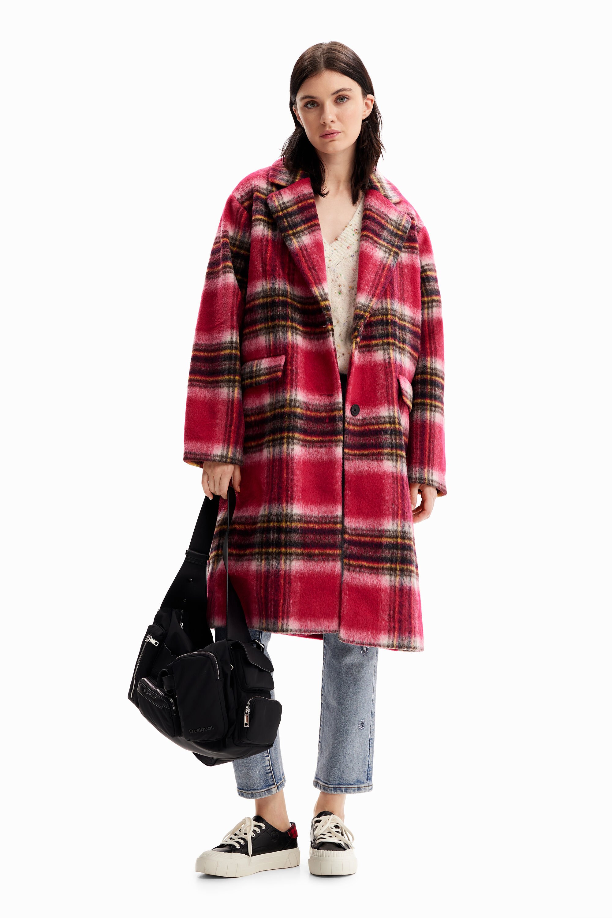 Plaid wool coat - RED - M