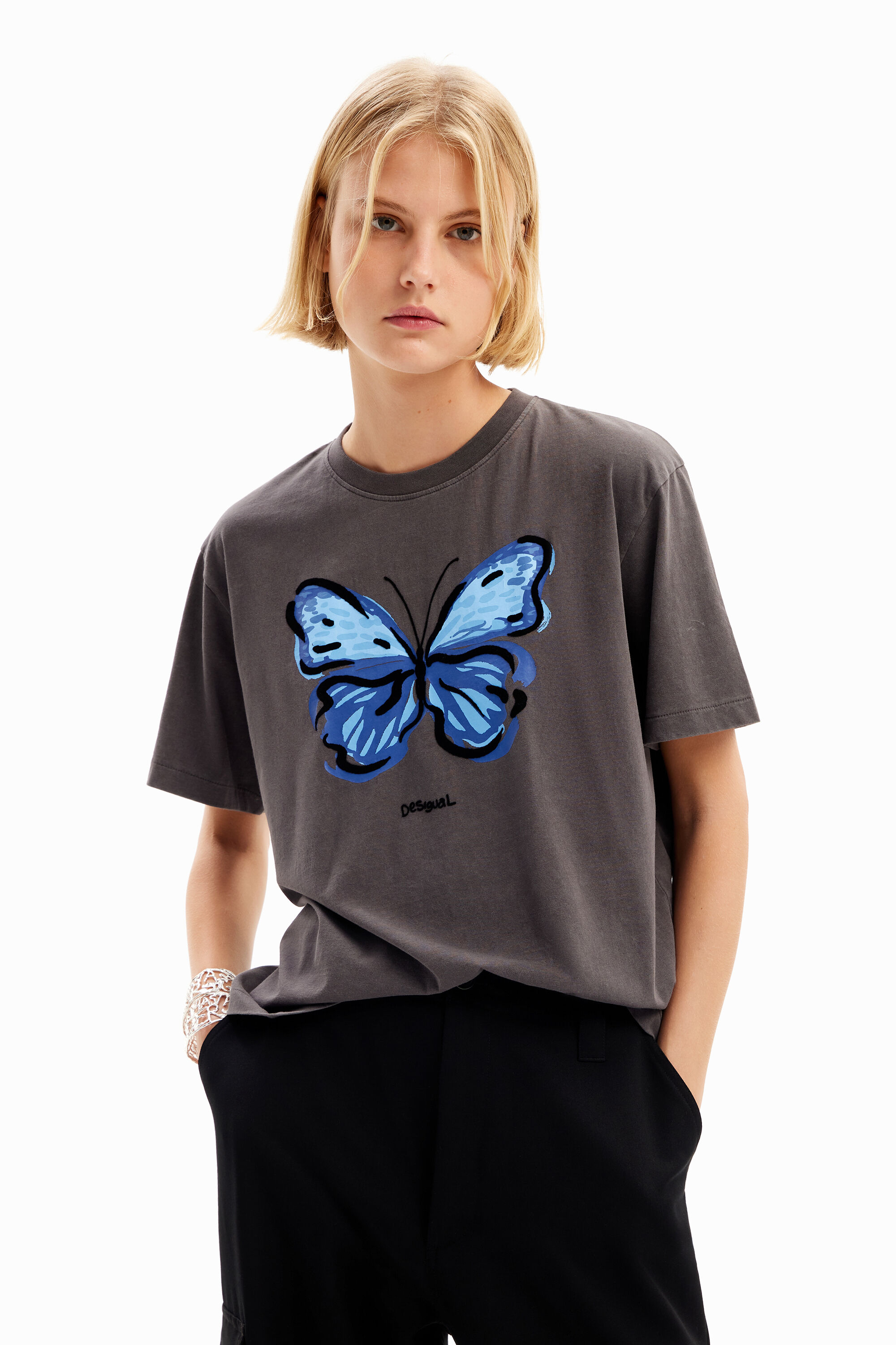 Butterfly illustration T-shirt - BLACK - XS