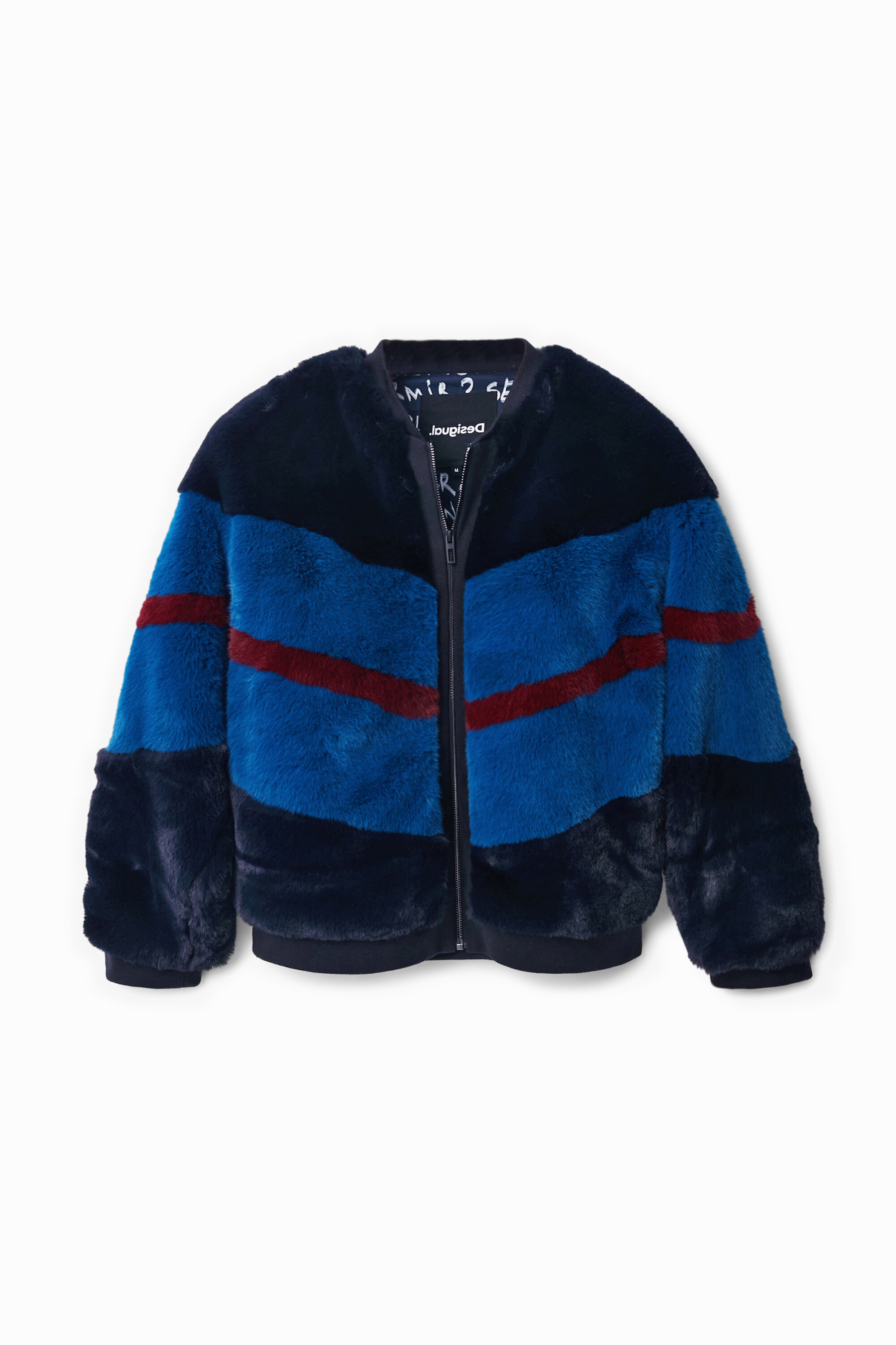 Fur-effect bomber jacket - BLUE - S