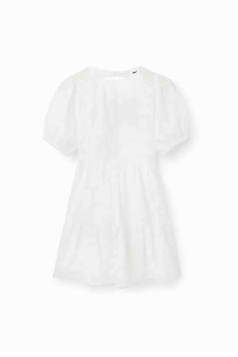 Kratka obleka iz švicarske vezenine