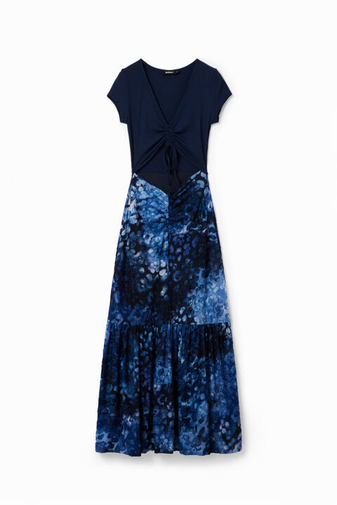 Teksturirana dvodelna daljša obleka z živalskim potiskom