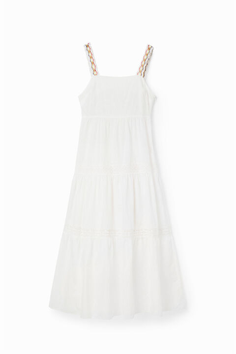 Dolga izvezena obleka na naramnice