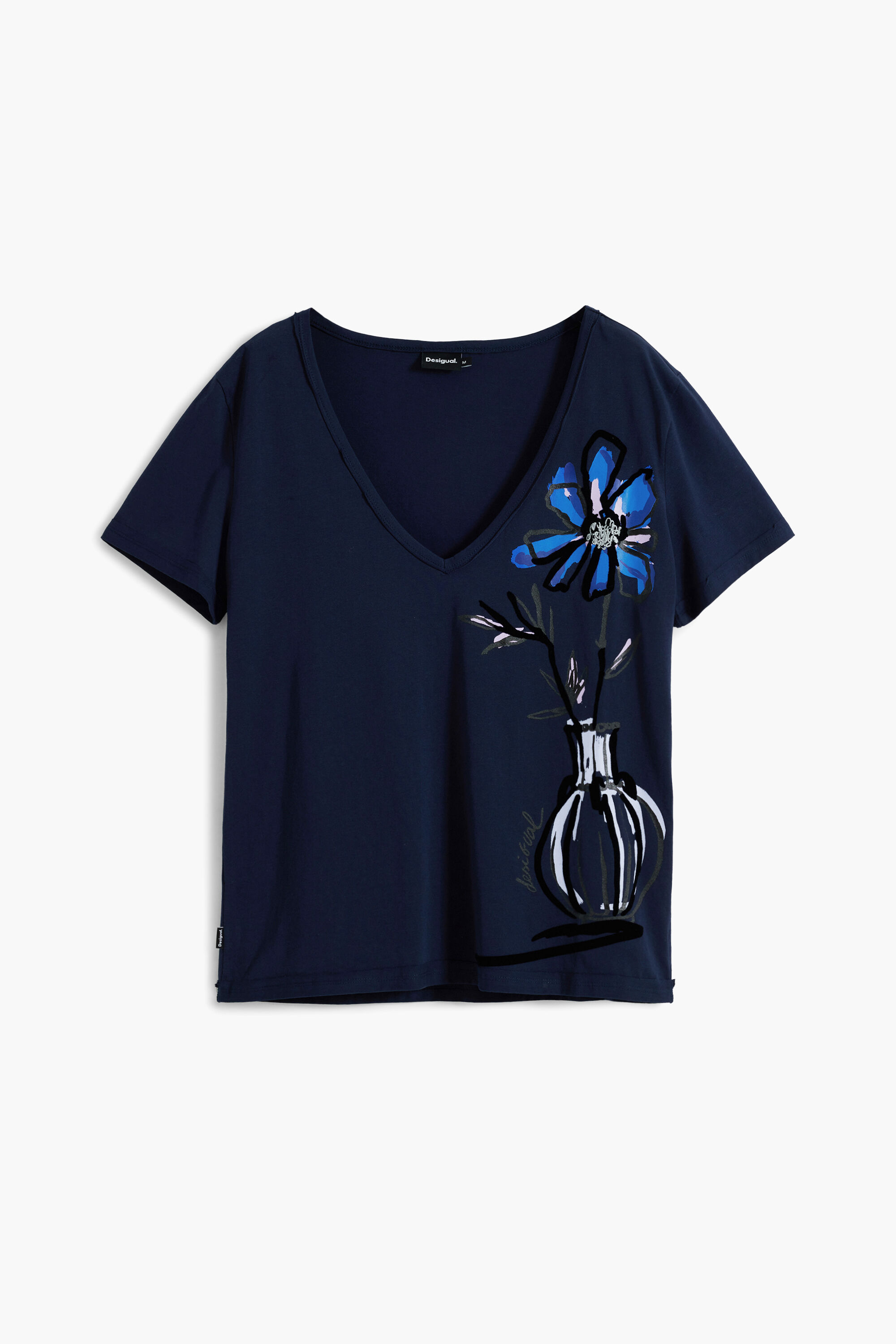 Desigual Damen T-Shirt Mit Blumenmuster - Slim Fit, Kurzärmlig, Aus Weicher Baumwolle