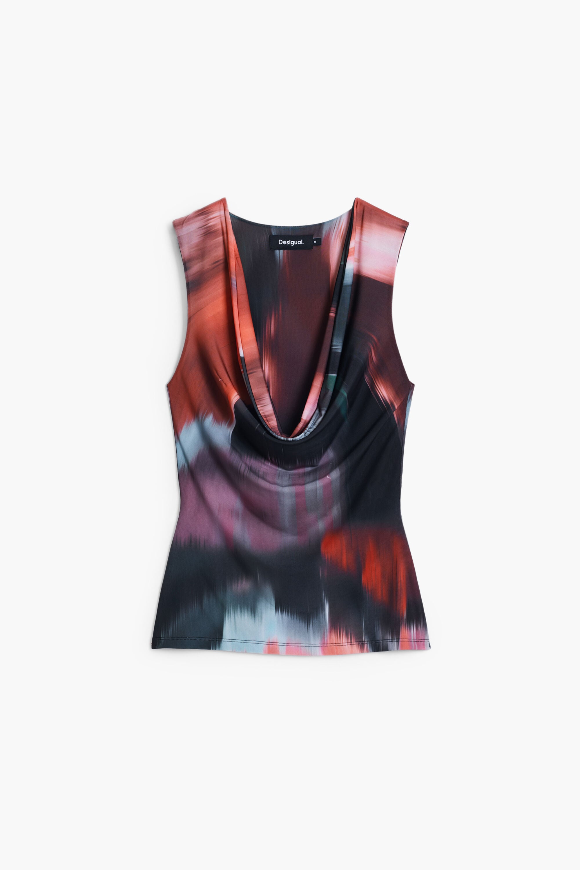 Desigual, Camiseta escote drapeado, Poliester, Rojo, XL