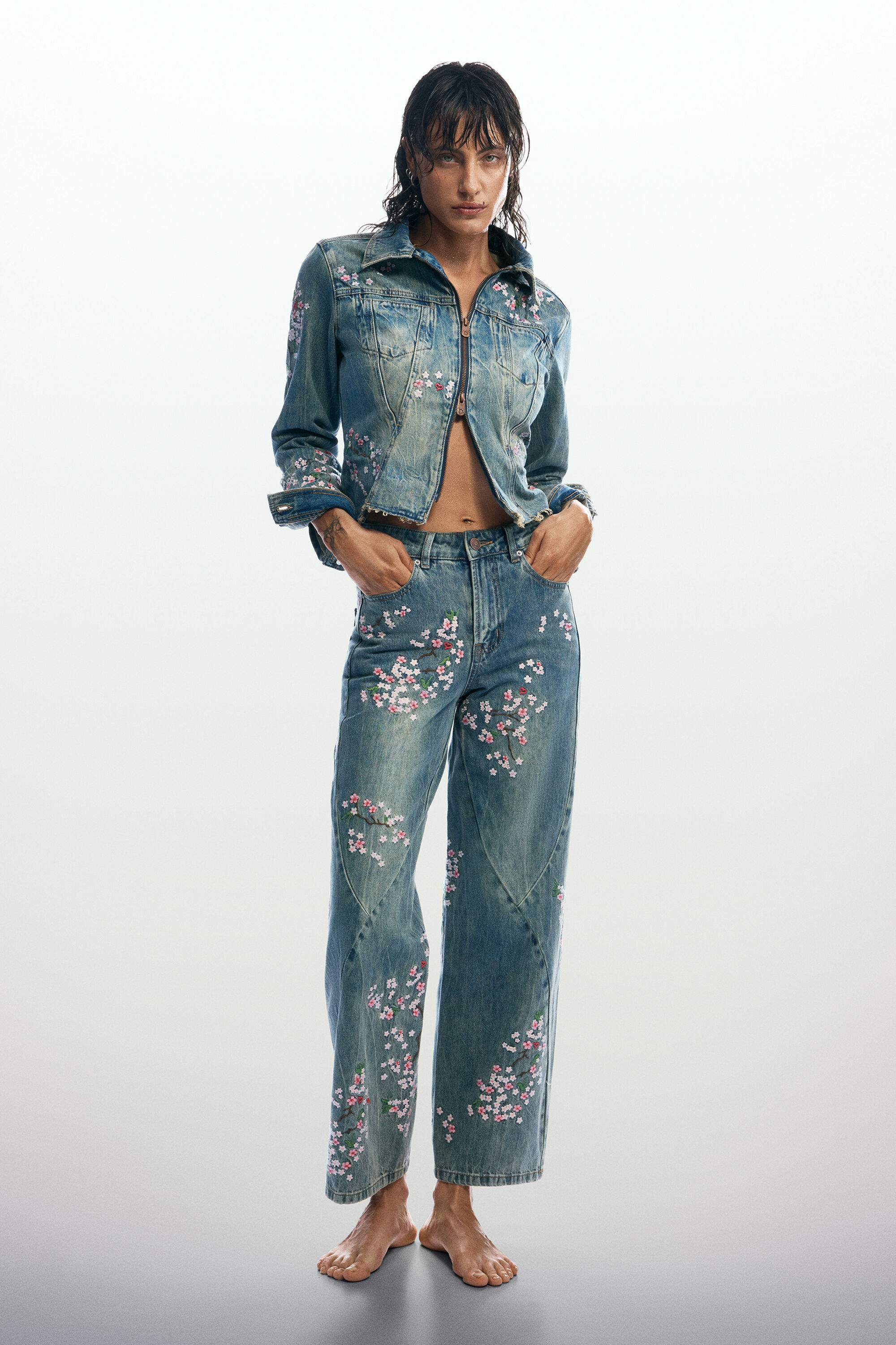 Desigual, Pantalón vaquero bordados regular, Mujer, Algodon, Azul, 34