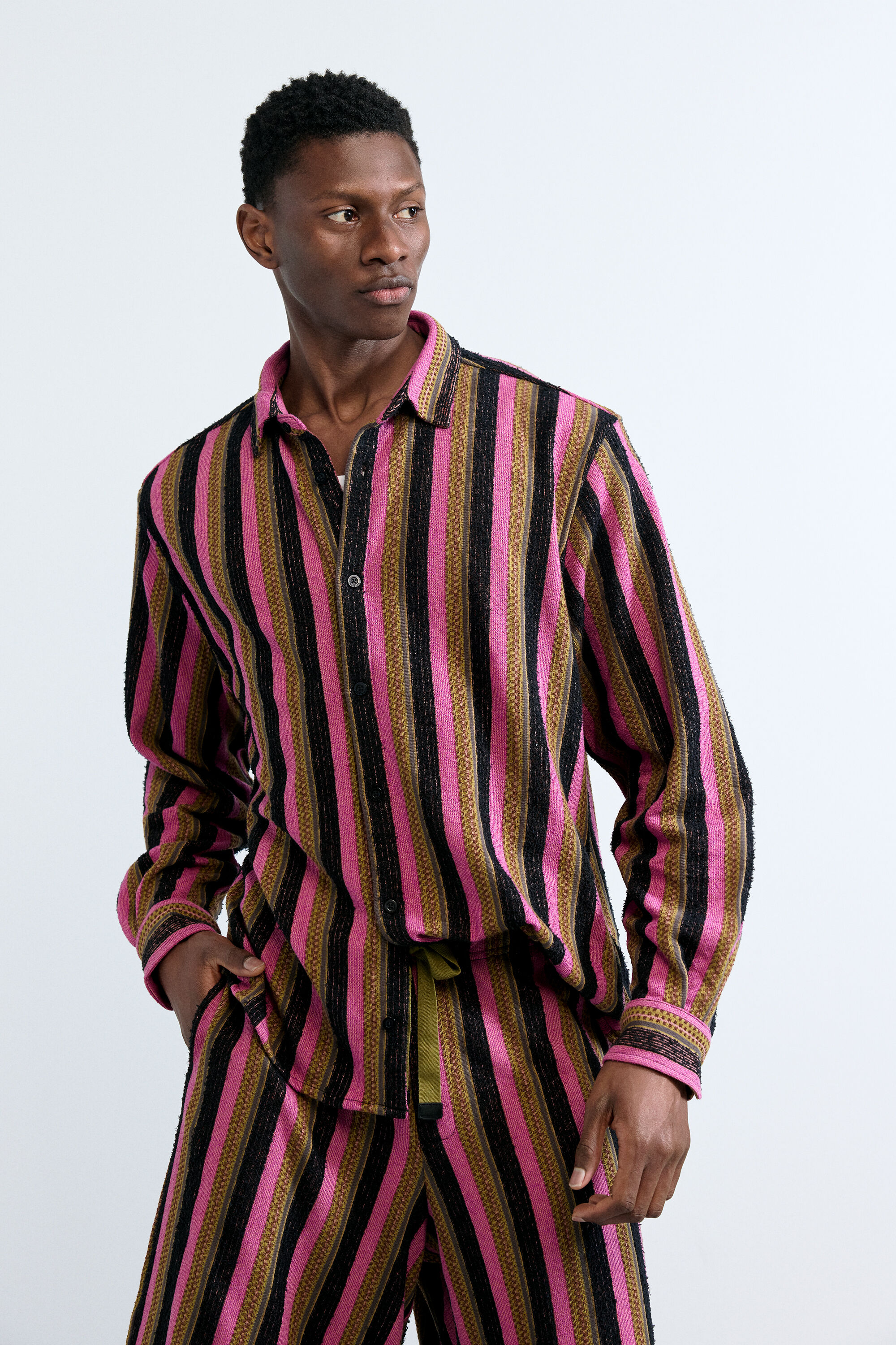 Desigual Men's Red Two-Tone Striped Shirt, Xl