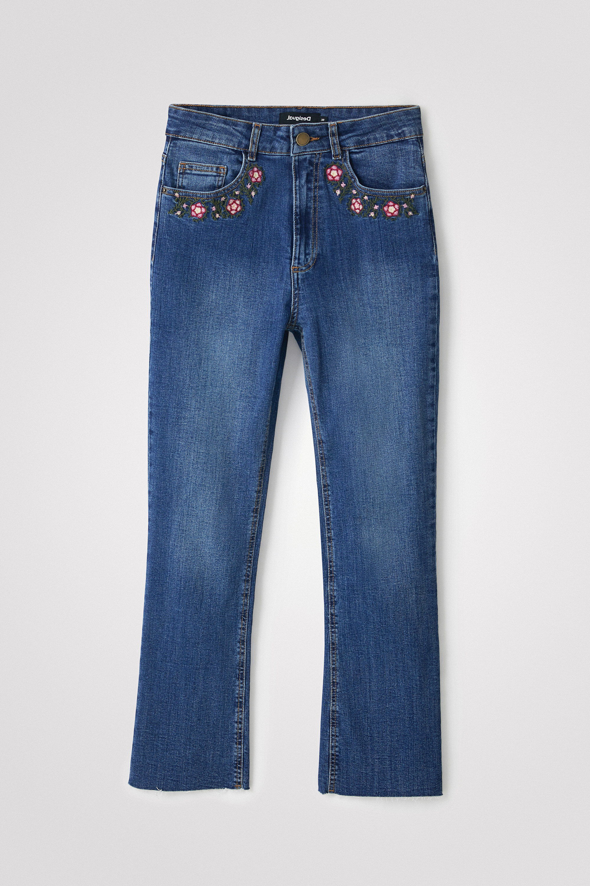 Desigual Flared Cropped Jeans In Blue