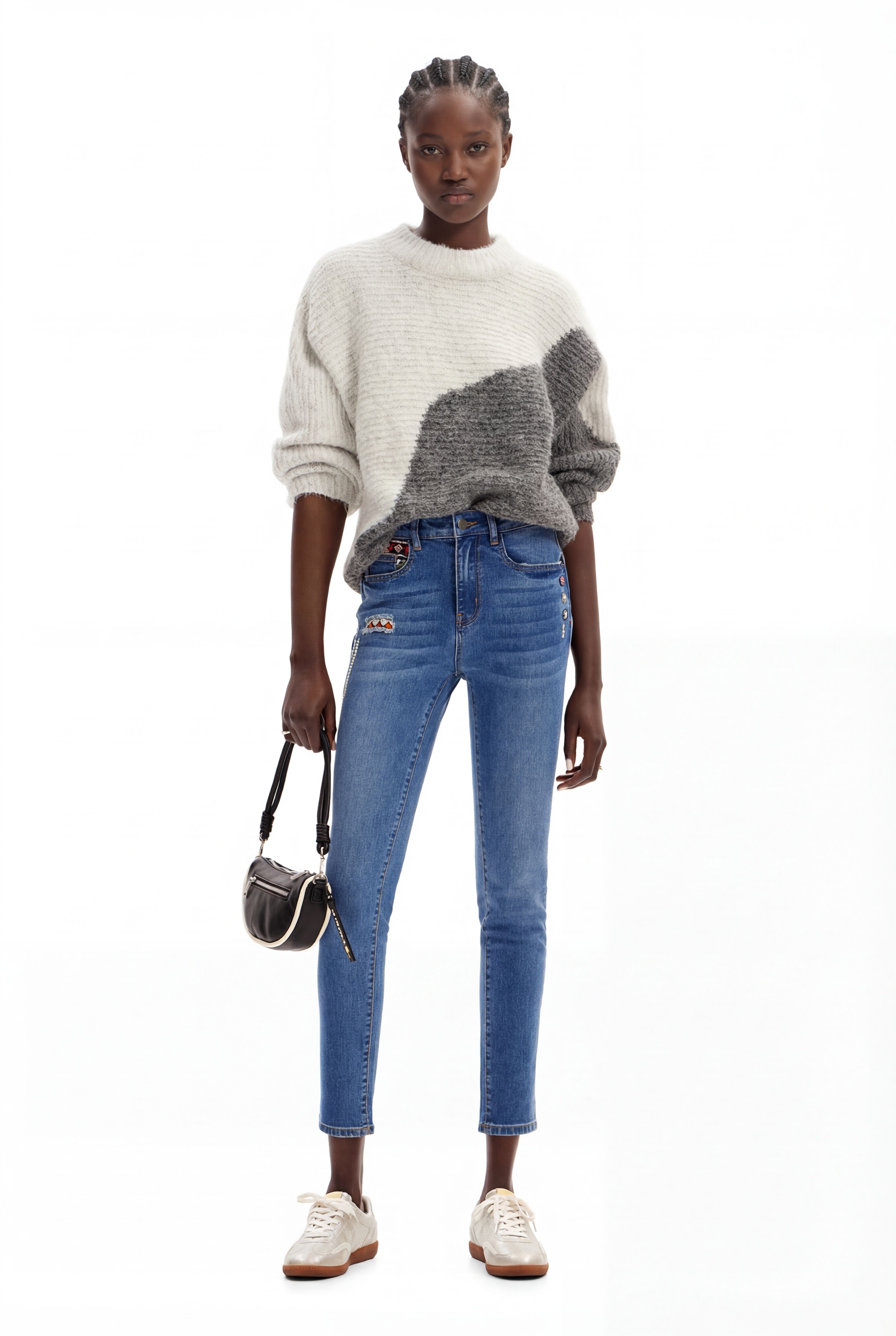 Desigual, Jeans Slim Fit Stickereien, Blau, 34