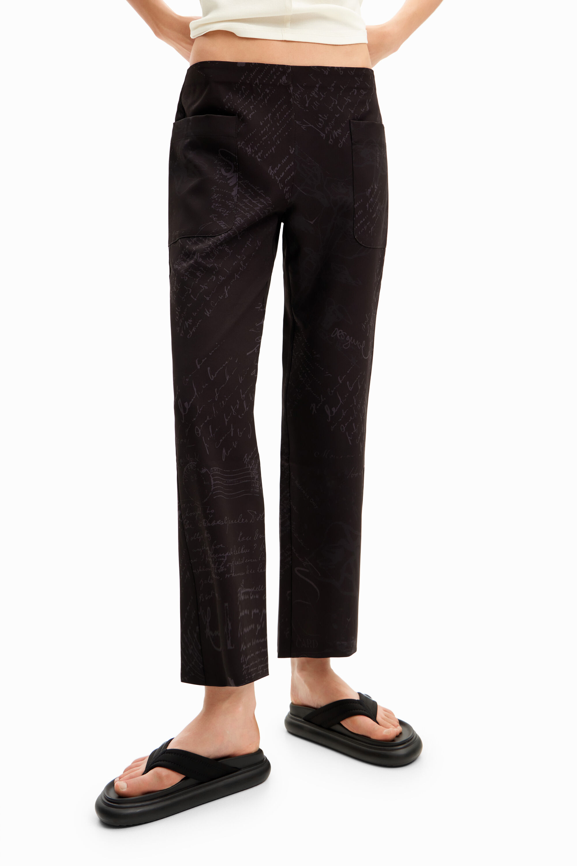 Shop Desigual Long Trousers With Text Print. In Black