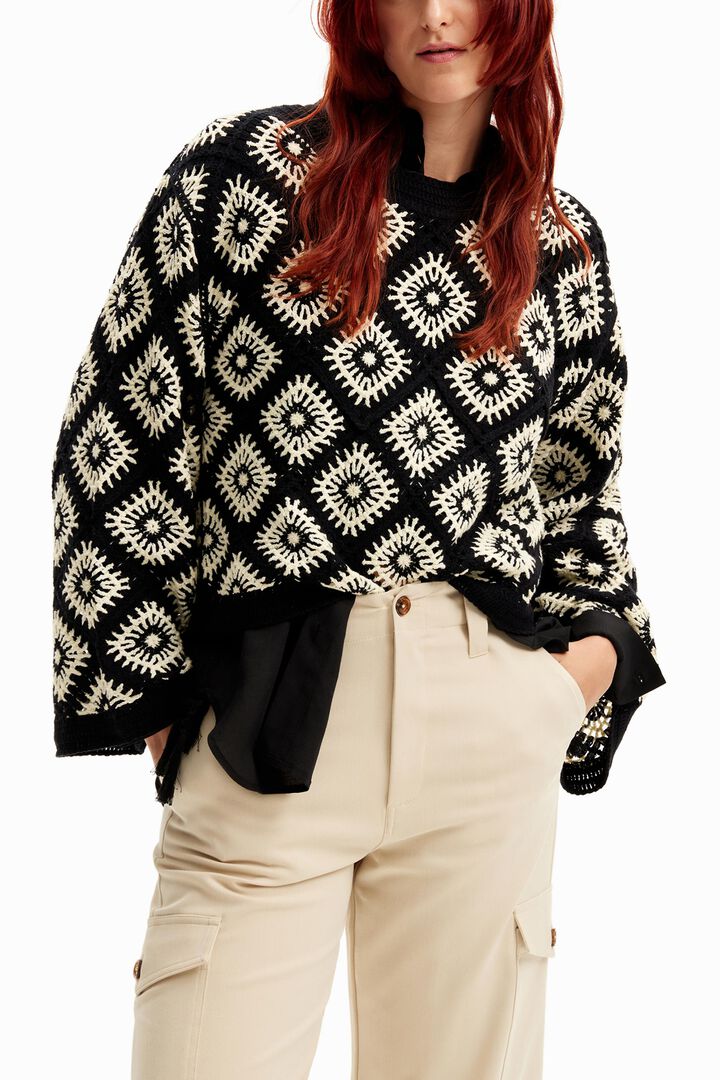 Crochet jumper with geometric patterns | Desigual