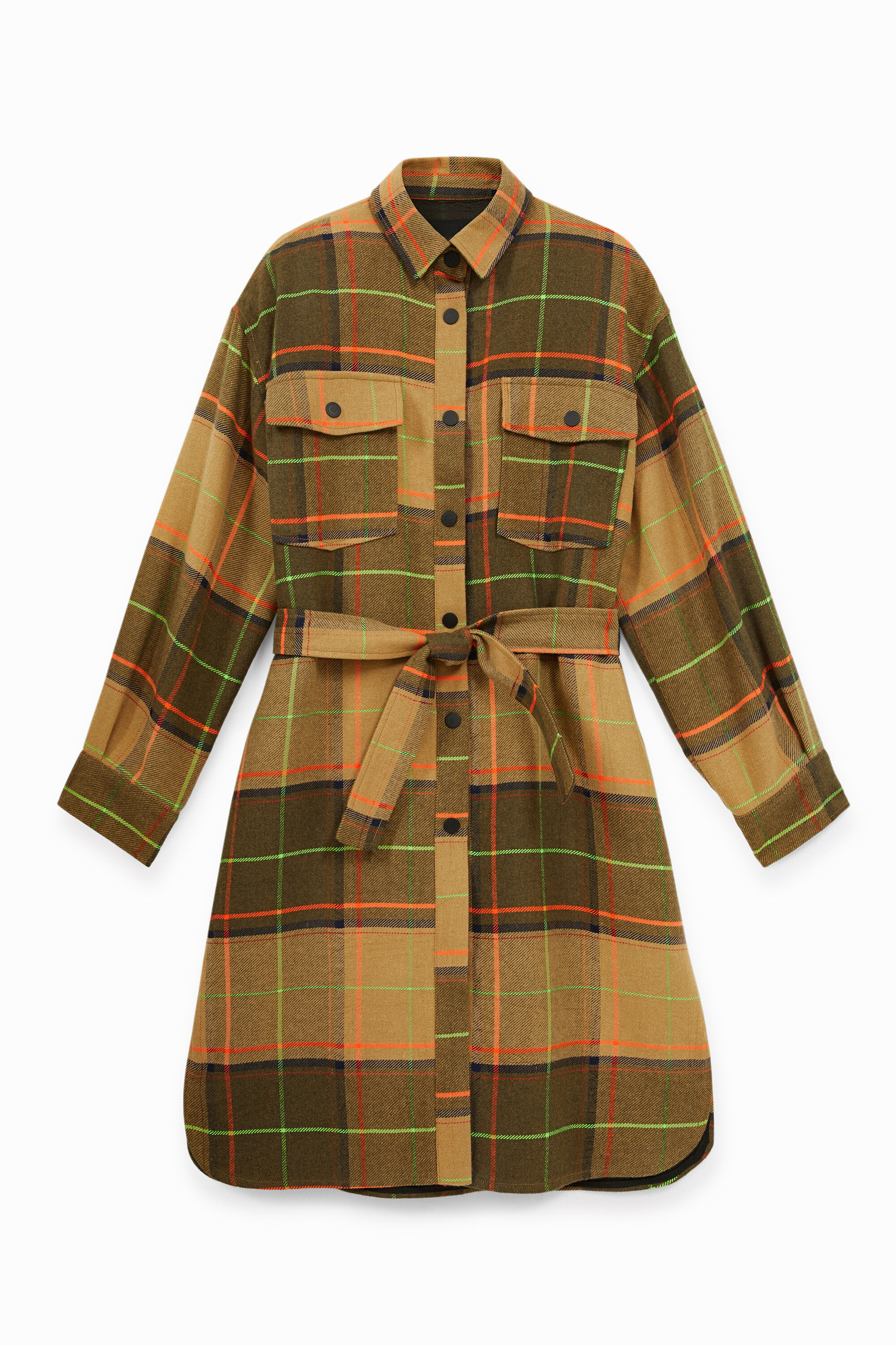 Shop Desigual Long Coat Tartan In Brown