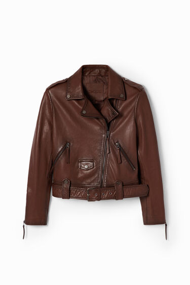 Chaqueta biker piel cinturón | Desigual