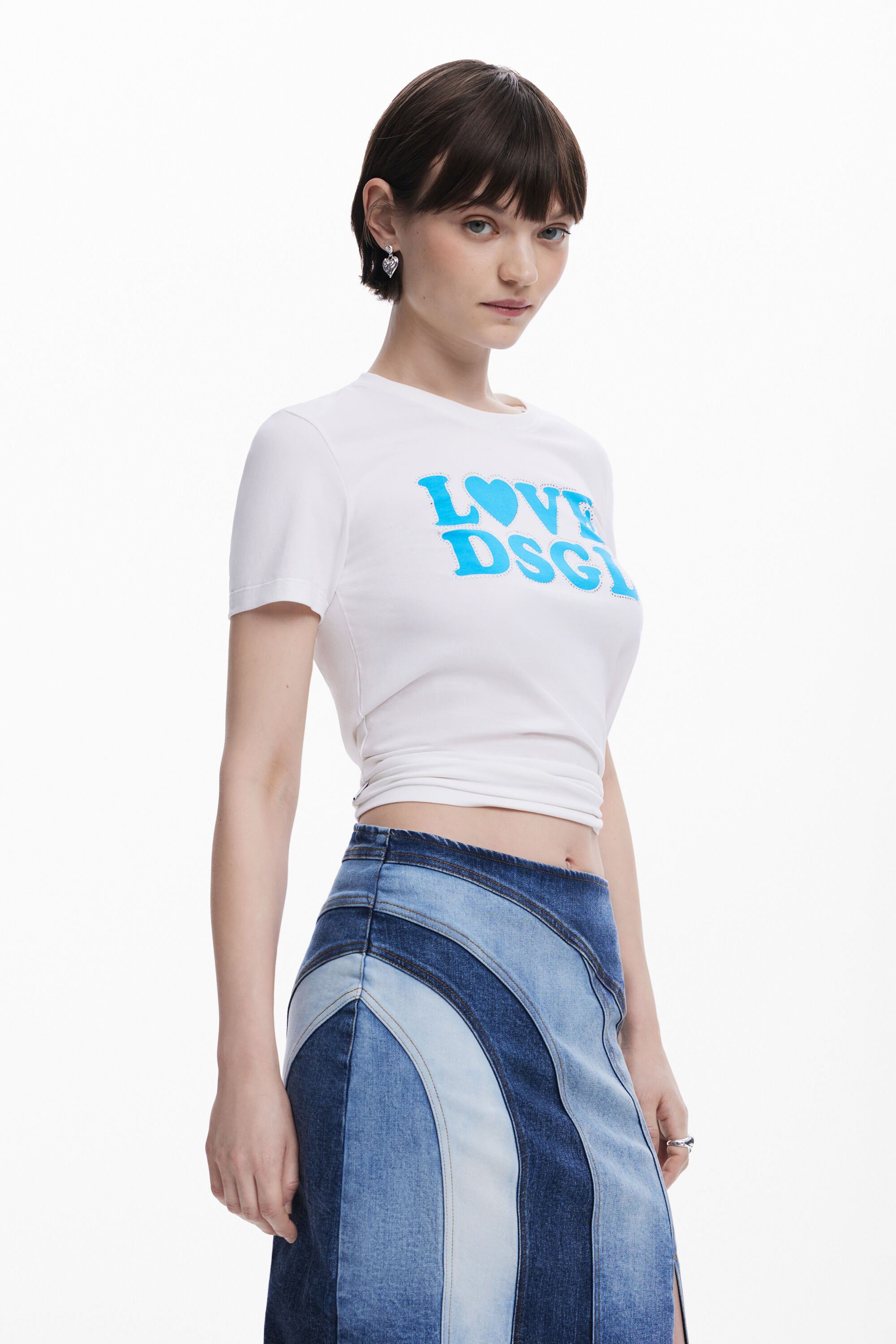 Desigual Denim Midi Skirt With Panels In Blue