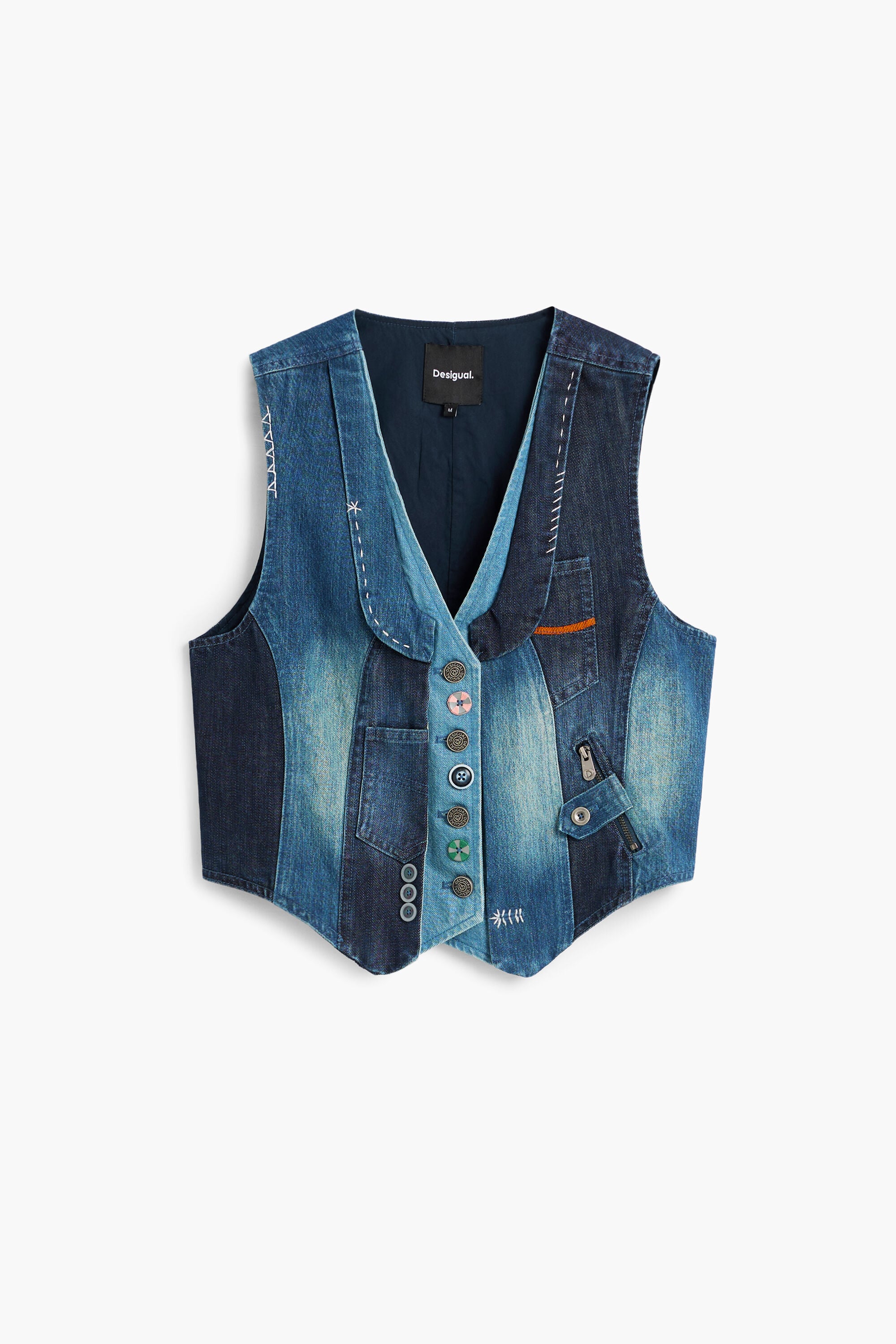 デニムパッチワークベスト 青 女性用 I Desigual.com