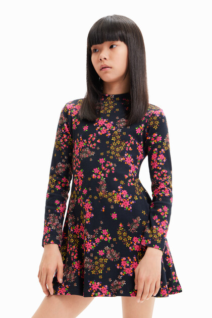 Robe tissu côtelé fleurs