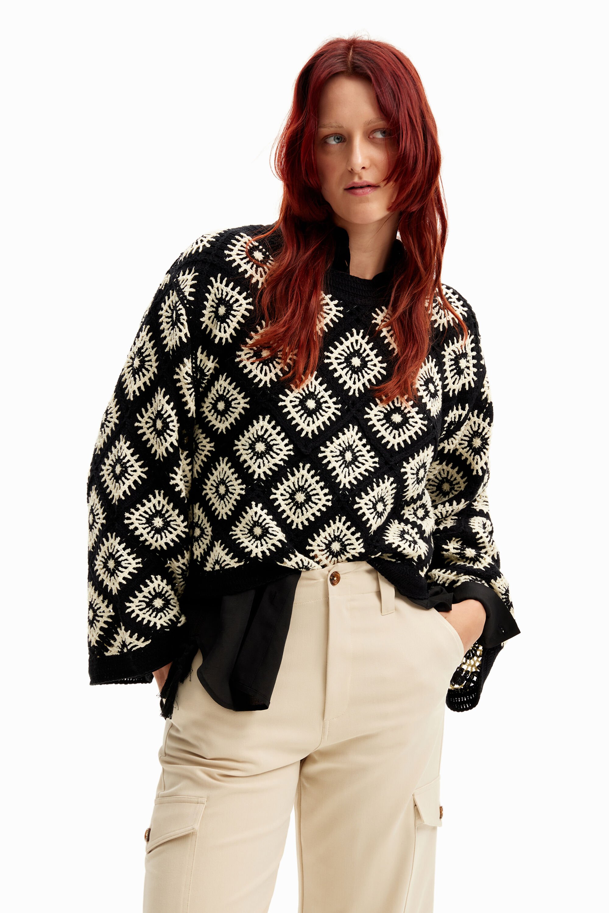 Crochet jumper with geometric patterns women Desigual