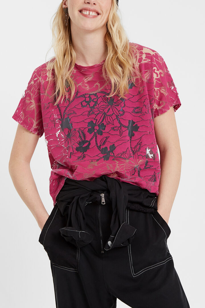 Floral T-shirt in devoré and transparencies | Desigual