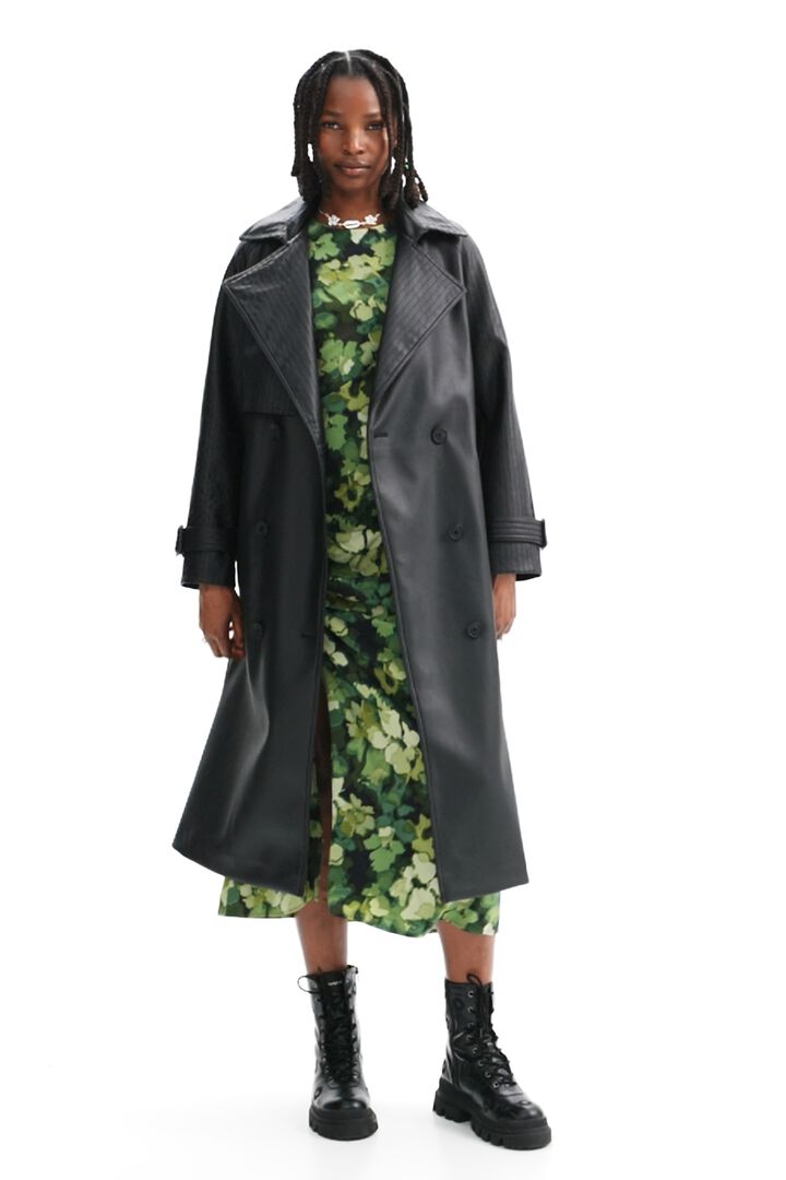 Gabardina efecto piel cinturón | Desigual