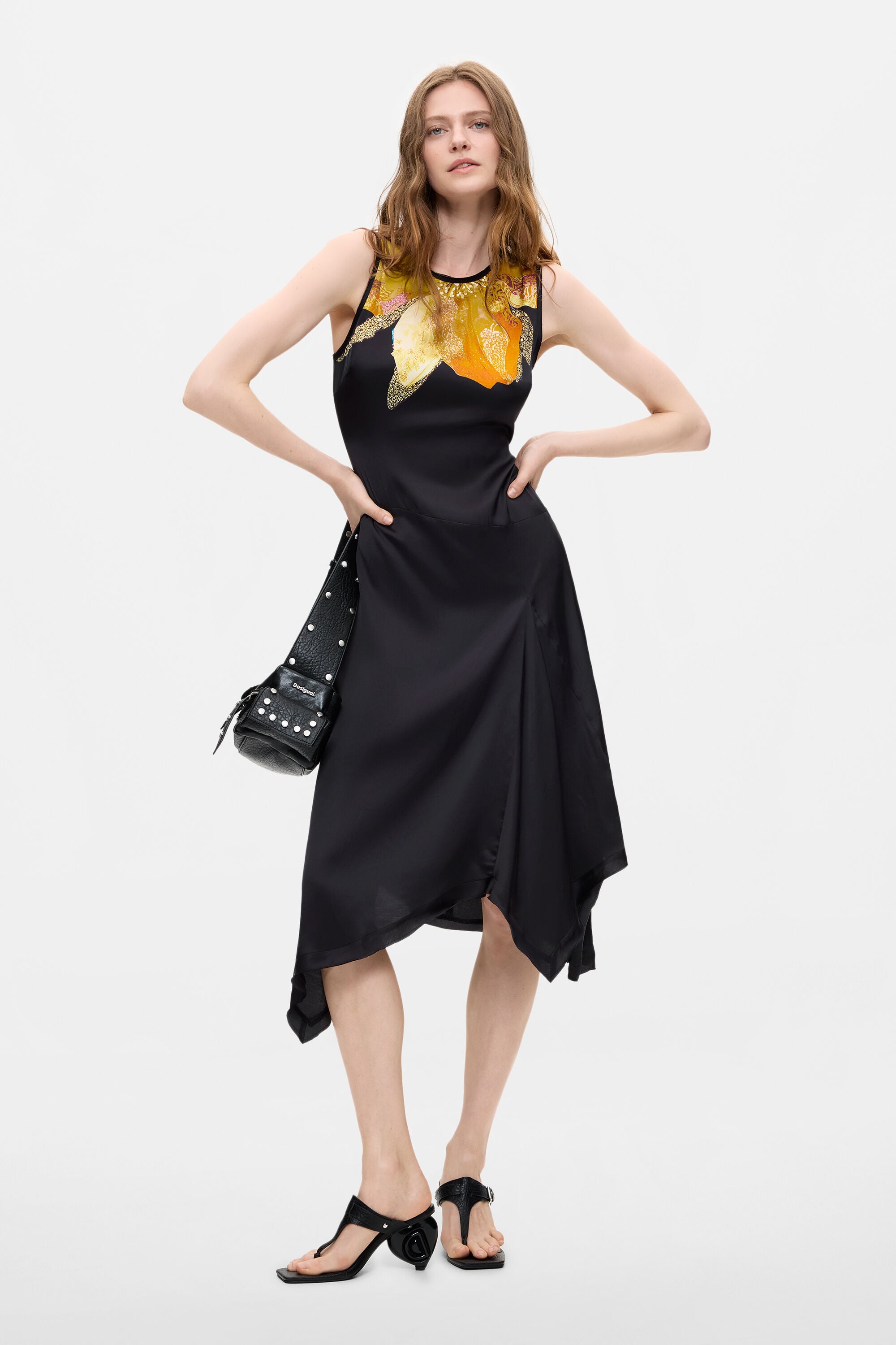 Desigual, Vestido Asimétrico Sin Mangas, Viscosa, Negro