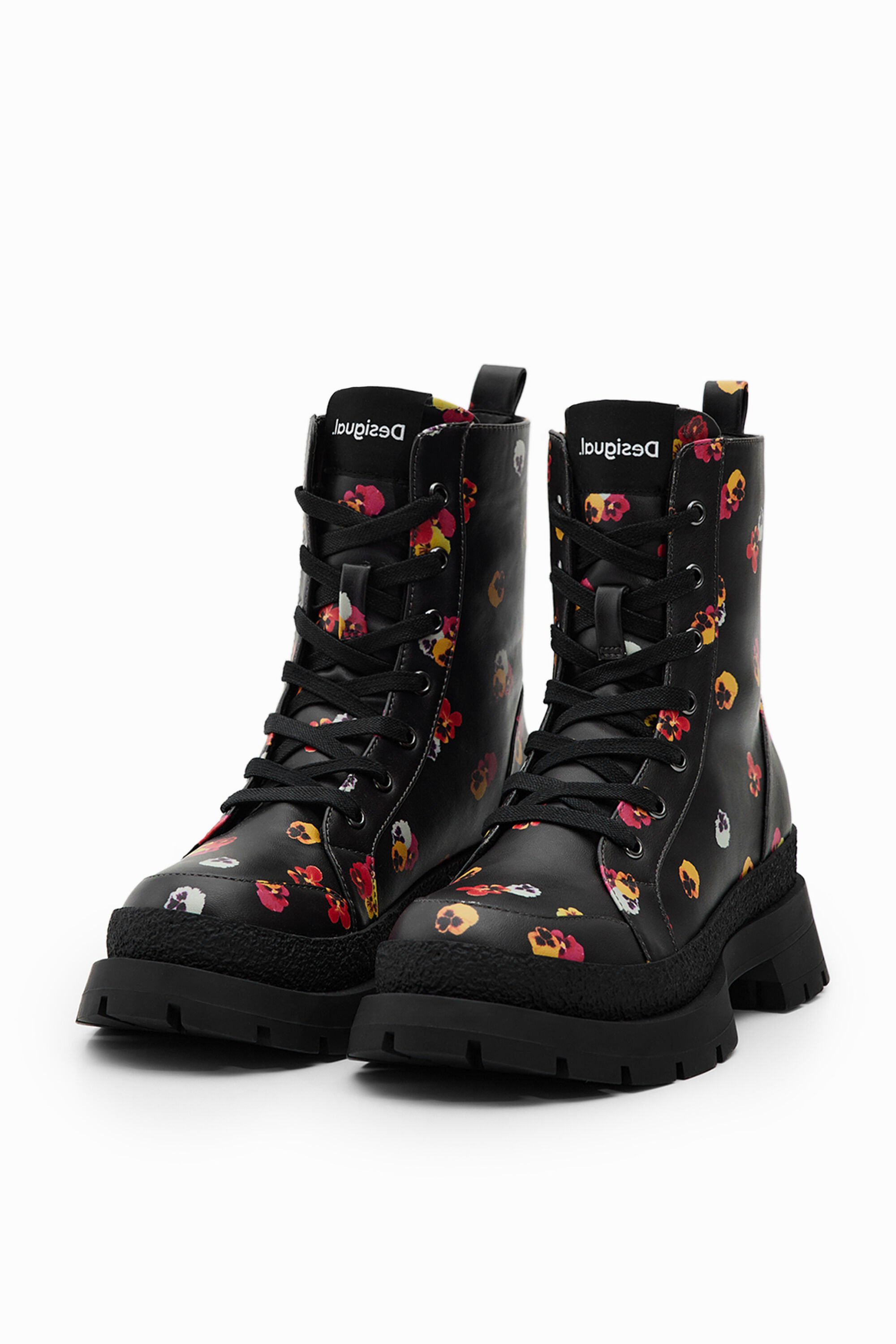 Floral lace-up boots - BLACK - 40