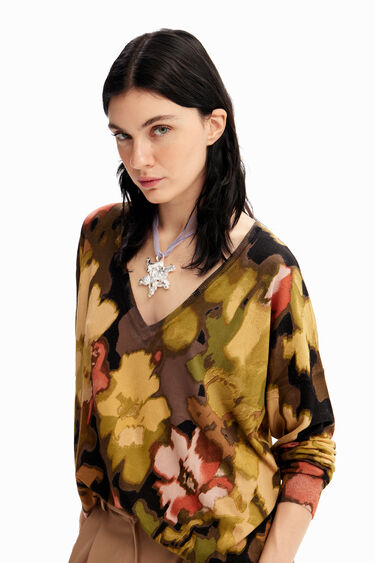 Oversize V-neck camouflage pullover | Desigual