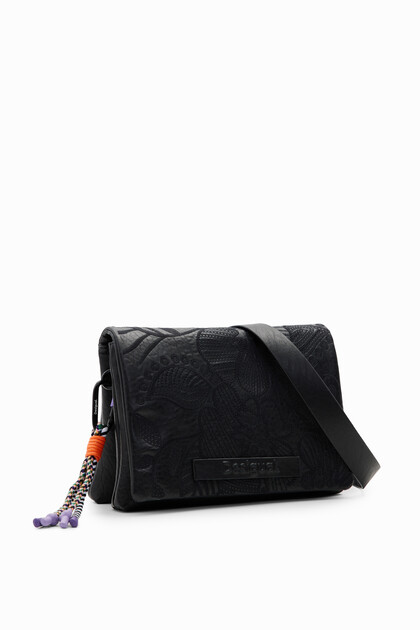 Midsize floral embroidery crossbody bag