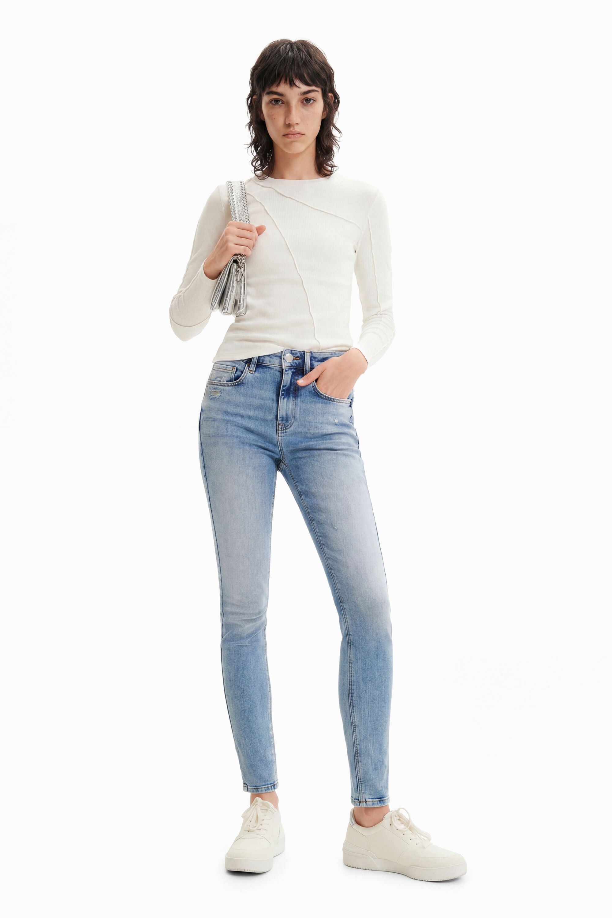 Desigual Mulher Azul Calças De Ganga Skinny Push-Up, Algodão, 44