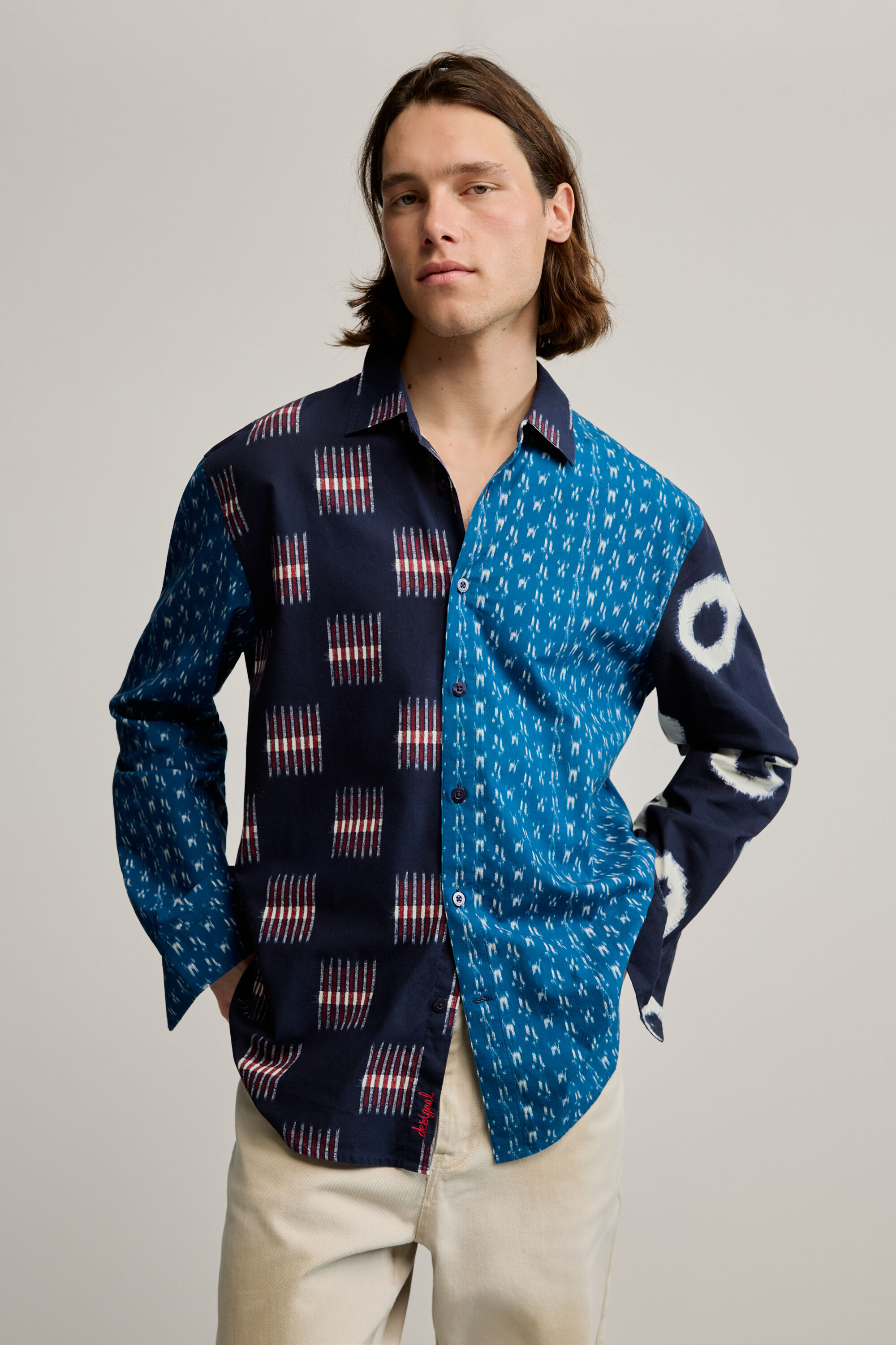 Desigual, Bedrucktes patch-hemd, Herren, Baumwolle, Blau, XL