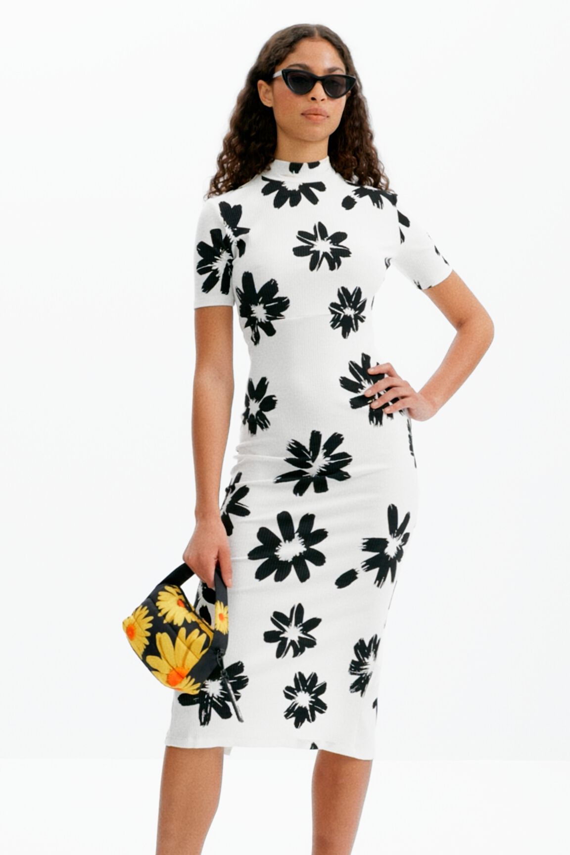 Vestito desigual nero con clearance fiori