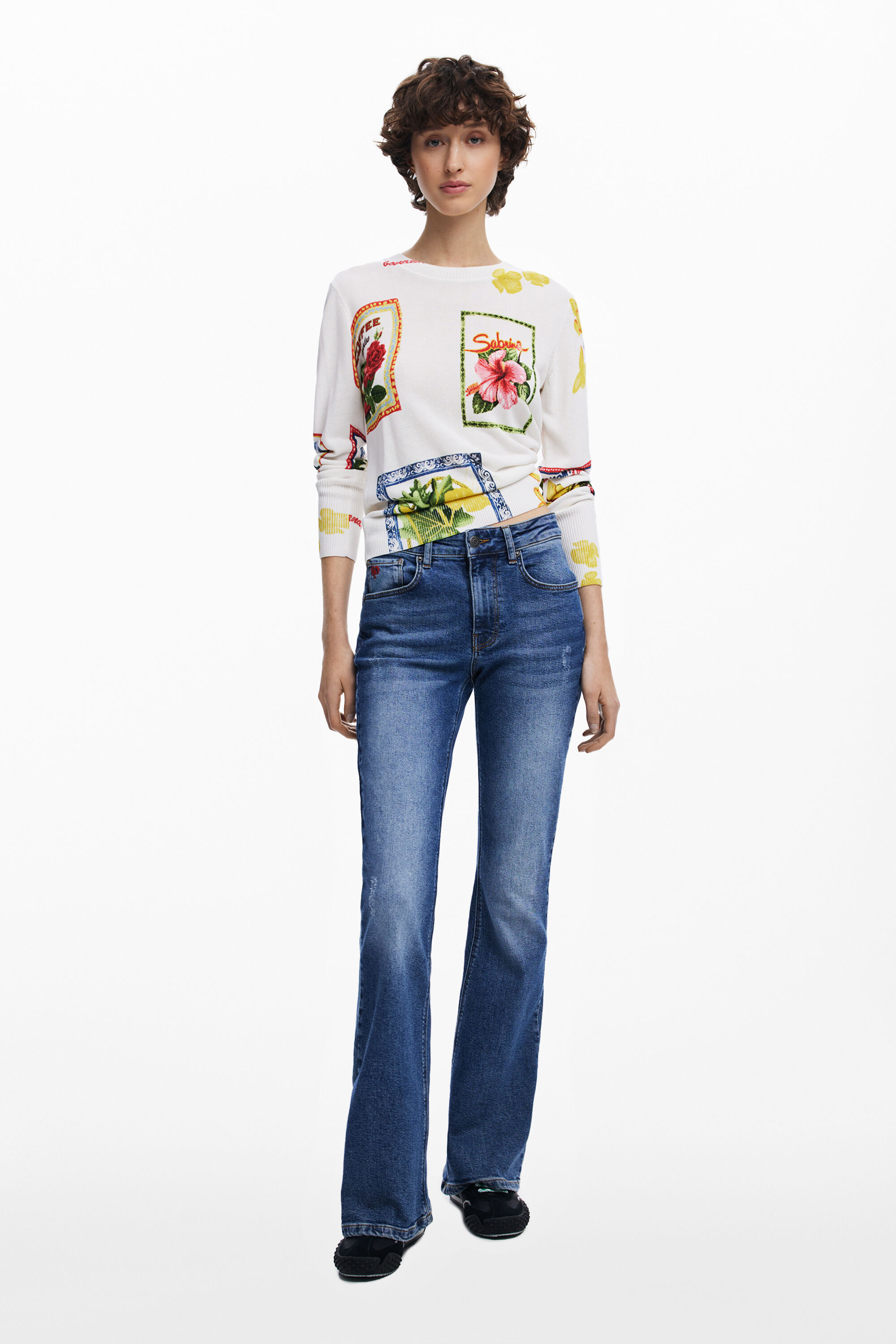 Desigual Floral Crewneck Sweater In White