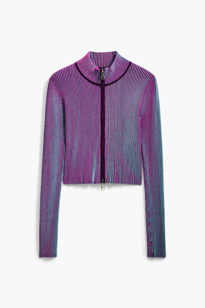 Vertical striped zipper cardigan