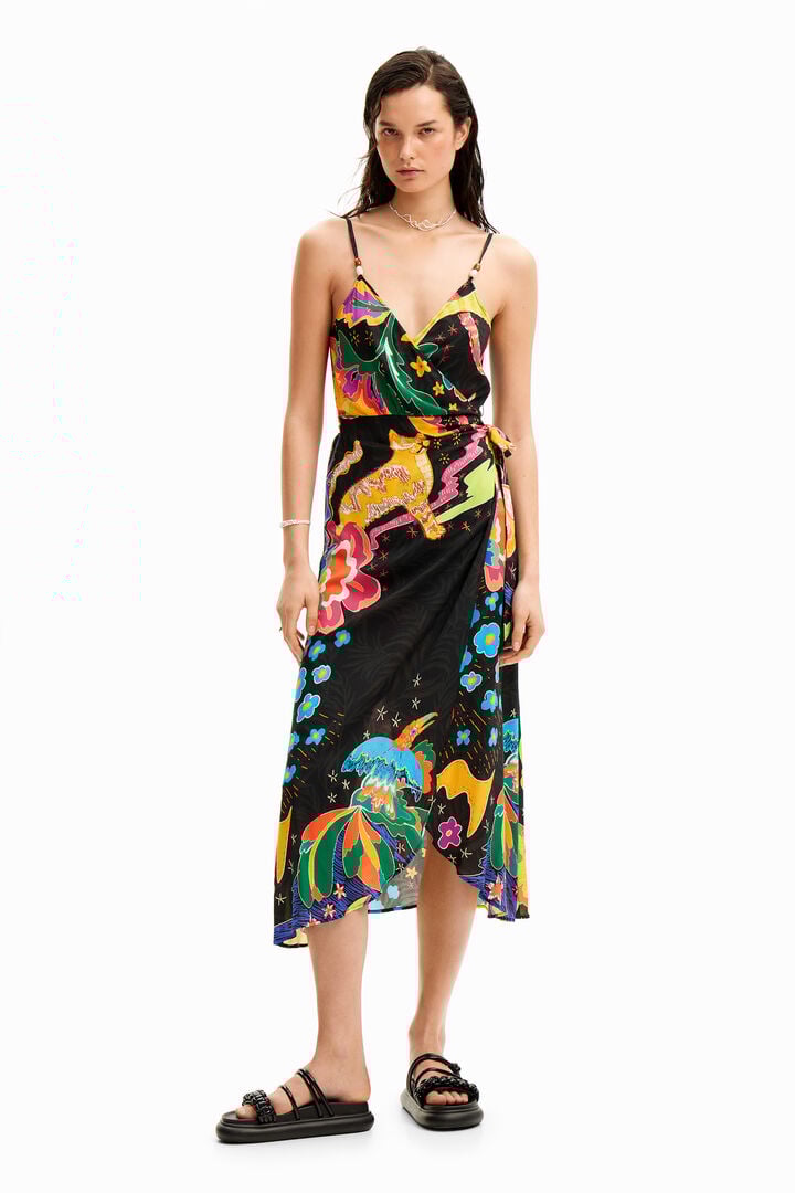 Jungle design wrap midi dress | Desigual