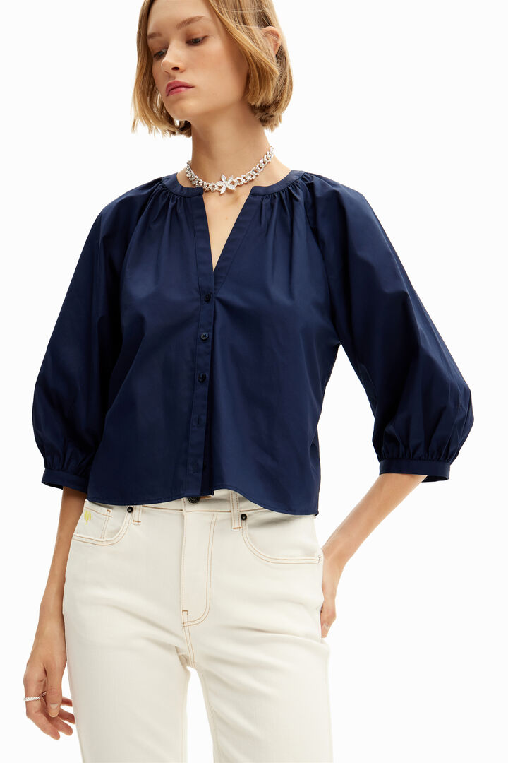V-neck poplin blouse