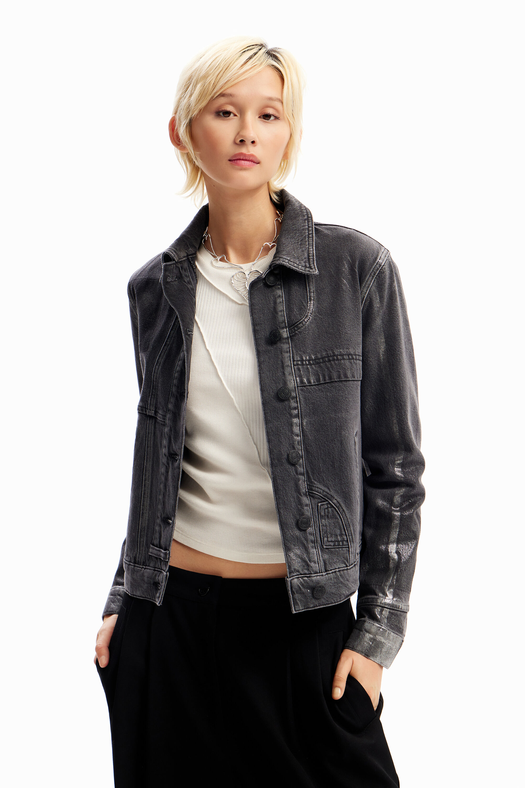 Desigual Metallic denim trucker jacket