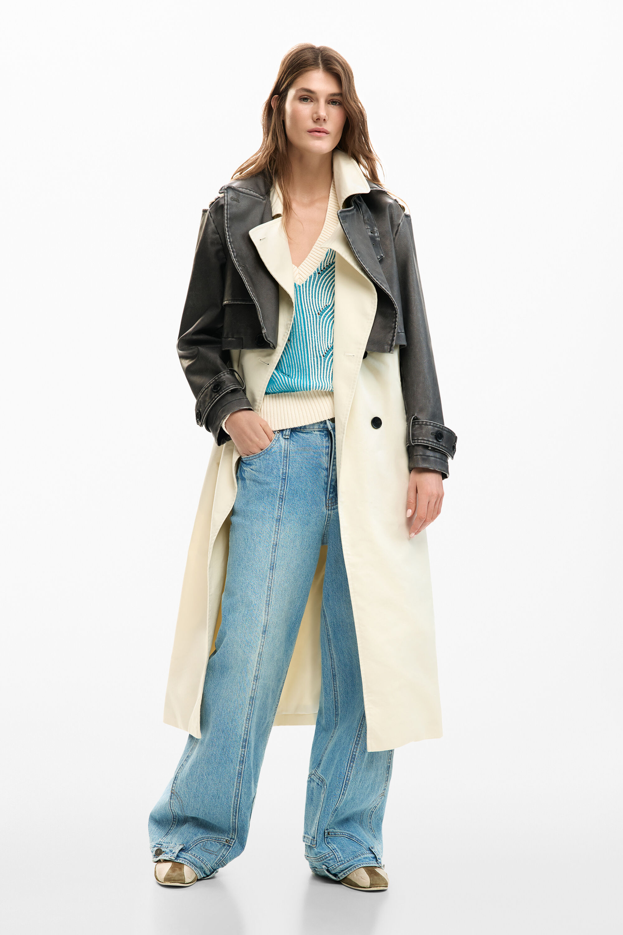 Desigual, LANGER TRENCHCOAT, Damen, Polyurethan, Weiß, XL
