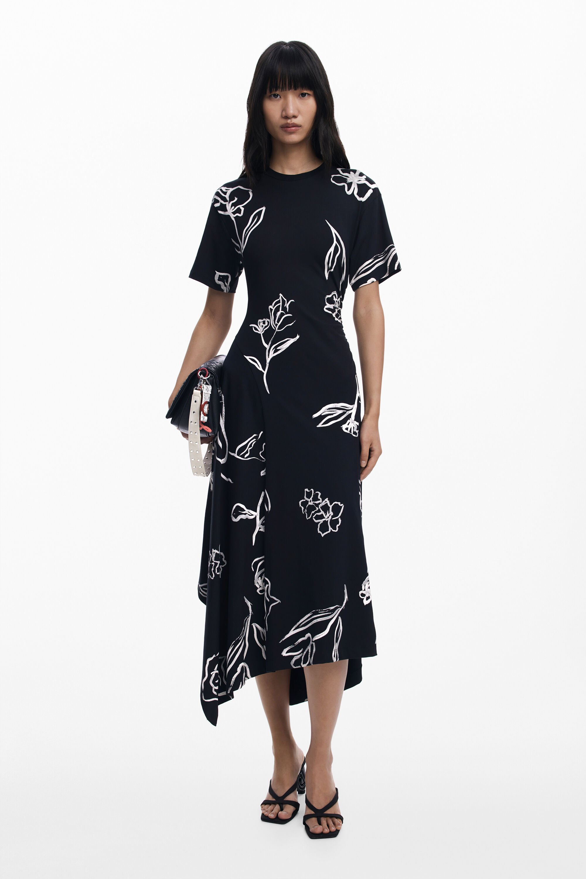 Asymmetrische jurk met bloemstrepen