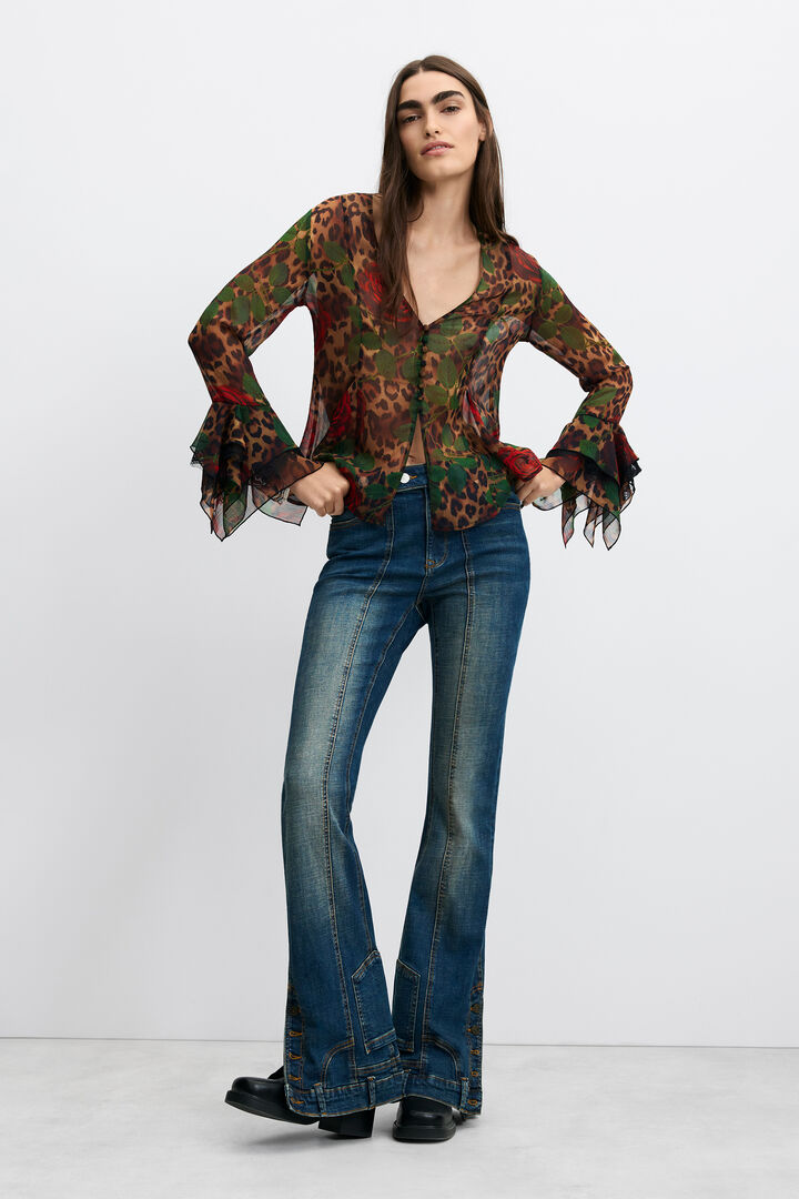 long-sleeved floral blouse