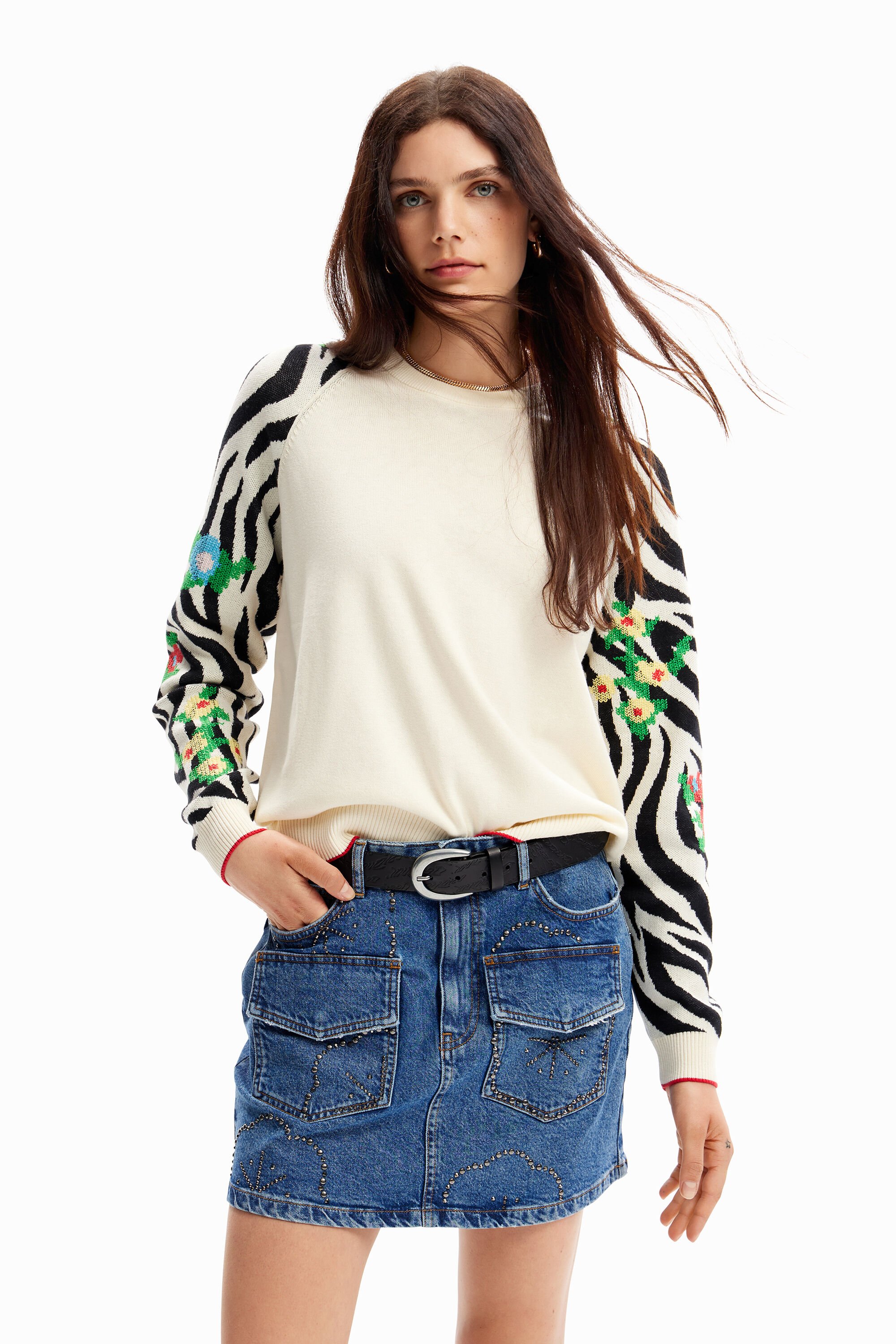 Desigual Embroidered zebra pullover