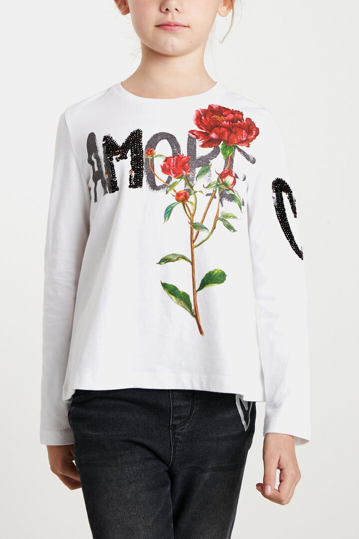 Camiseta flores lentejuelas | Desigual