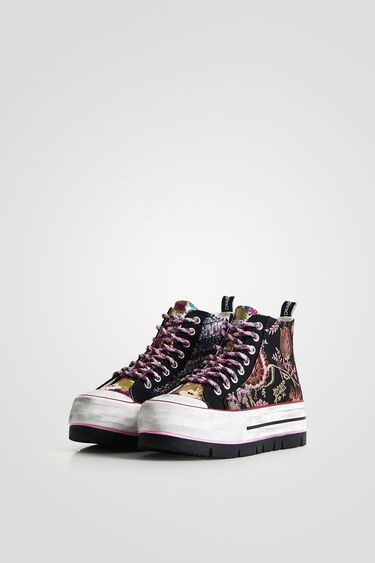 Knöchelhoher Plateau-Sneaker mit orientalischem Patch | Desigual