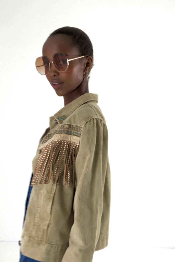 Fringed and embroidered trucker jacket | Desigual