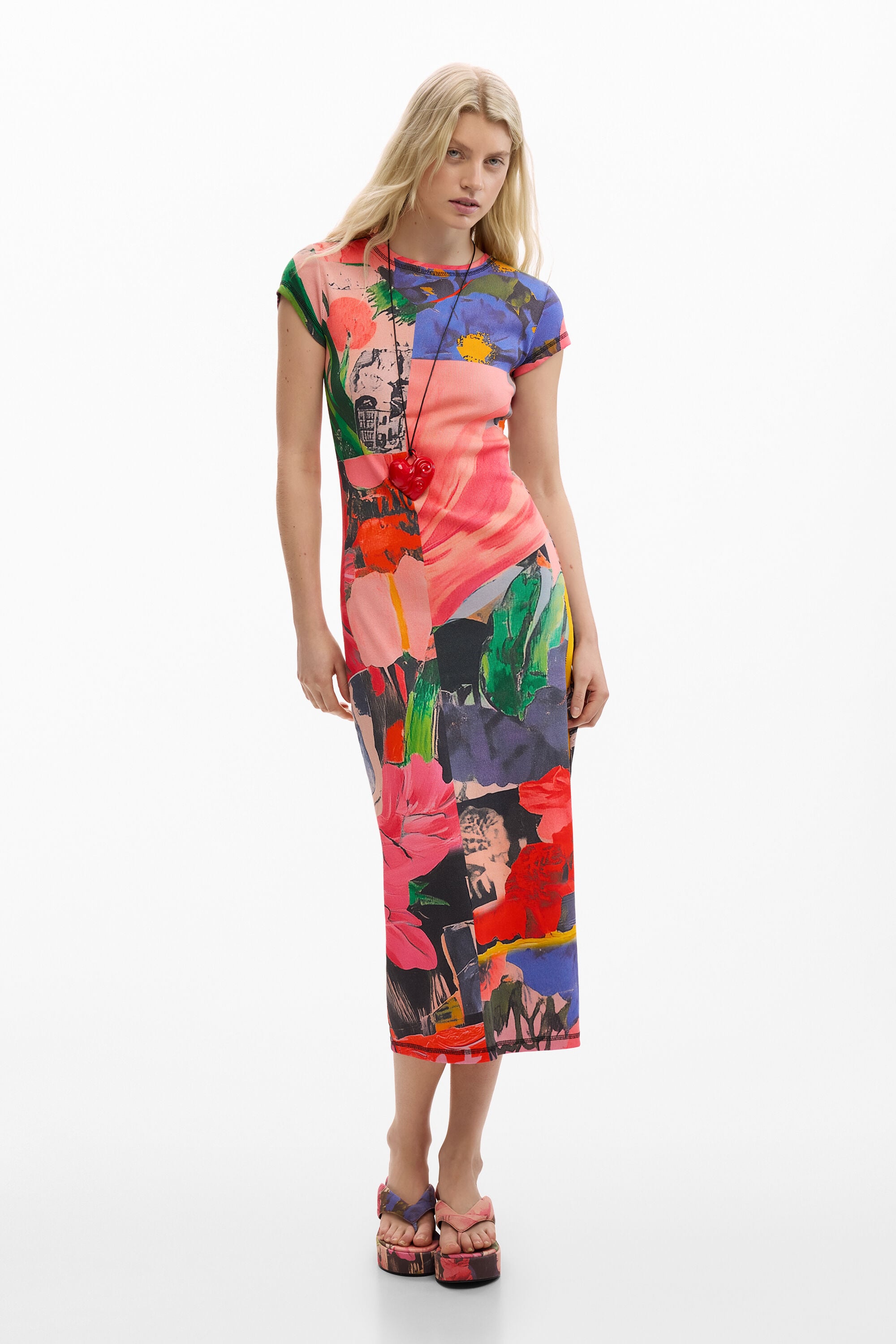 Desigual, Enges Kleid mit Print, Baumwolle, Rot, XL