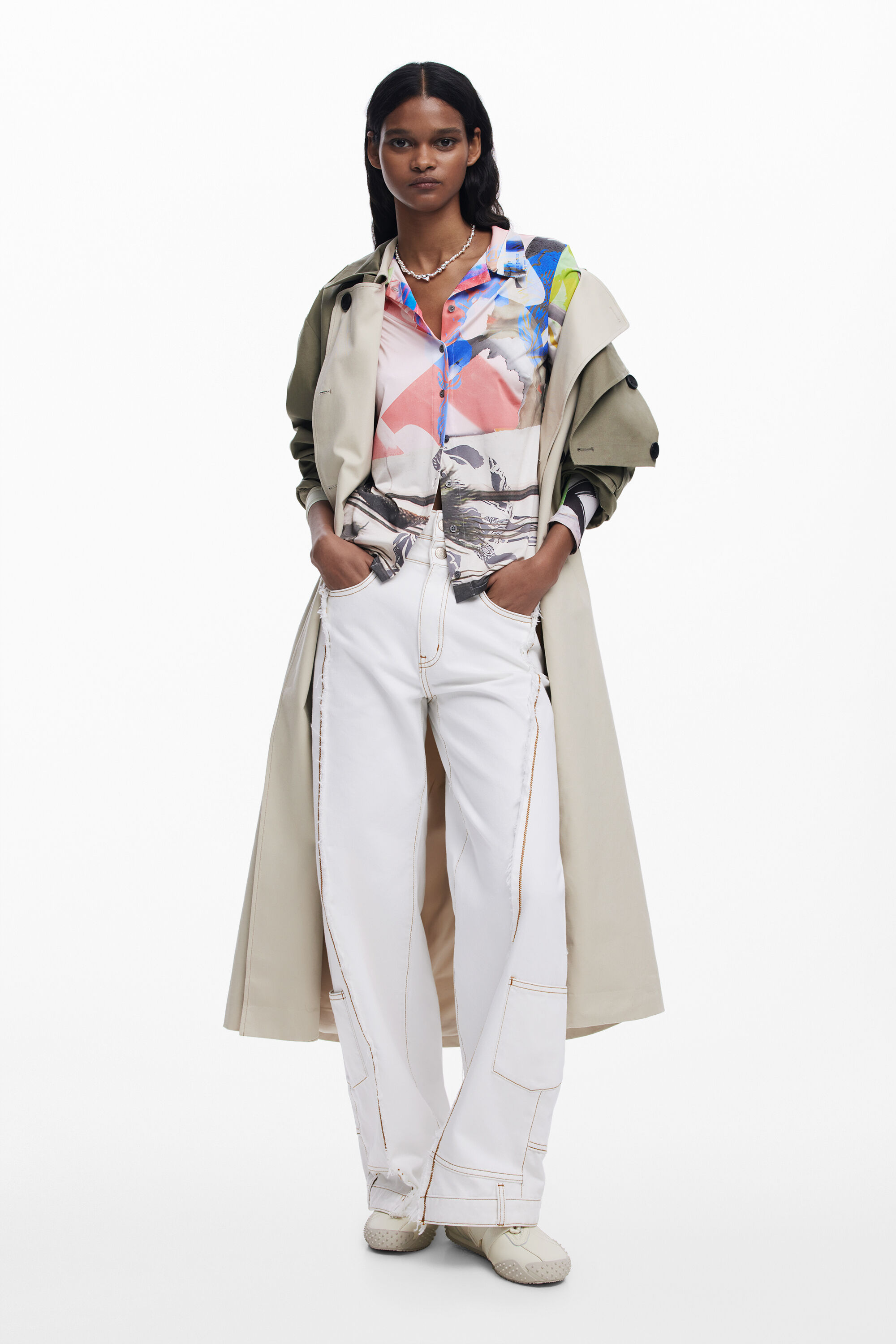 Desigual Collage Buttoned T-shirt In Material Finishes